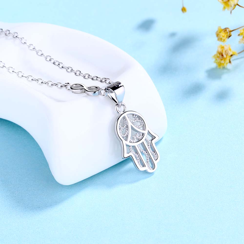 Sterling Silver Filigree Hamsa and Infinity pendant necklace - The Avenue44