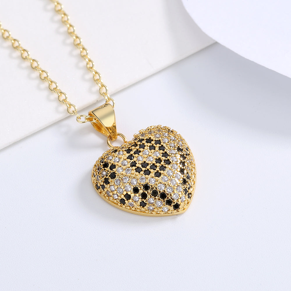 14K Gold Leopard Print Heart Necklace with Swarovski Crystals - The Avenue44