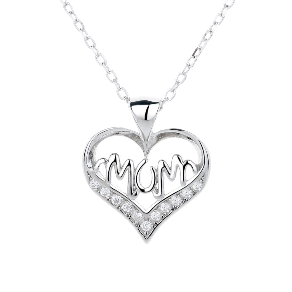 14K Gold or Sterling Silver MOM Heart Pendant Necklace with crystals from Swarovski - The Avenue44