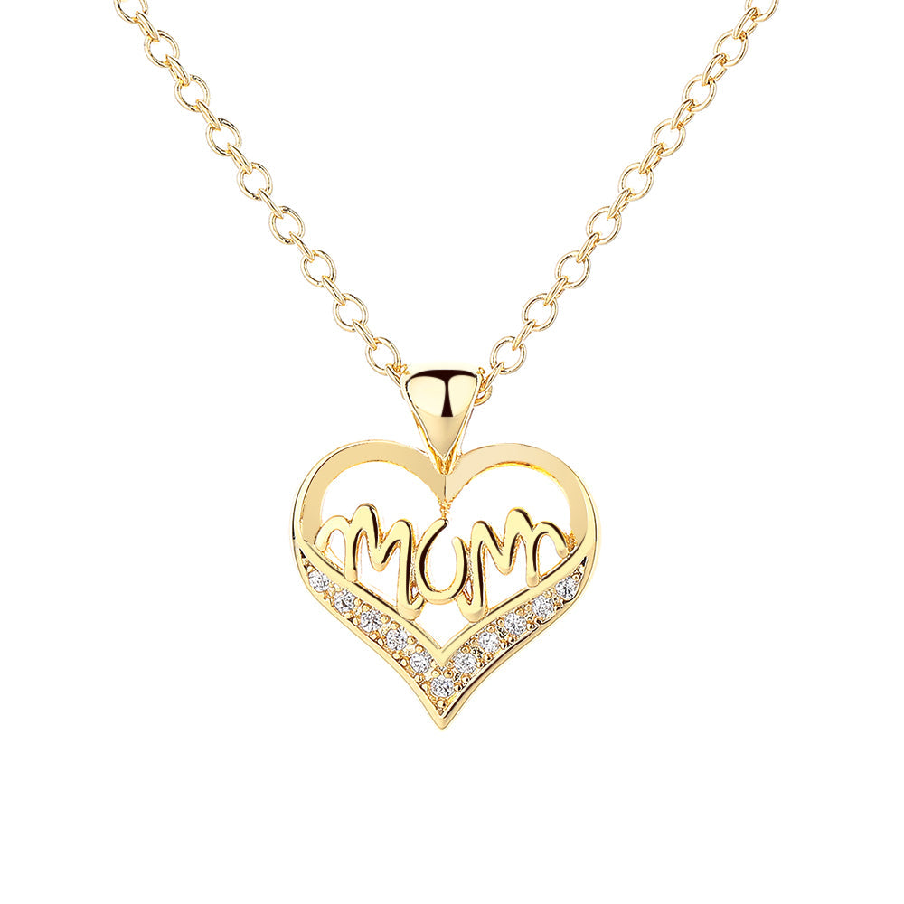 14K Gold or Sterling Silver MOM Heart Pendant Necklace with crystals from Swarovski - The Avenue44