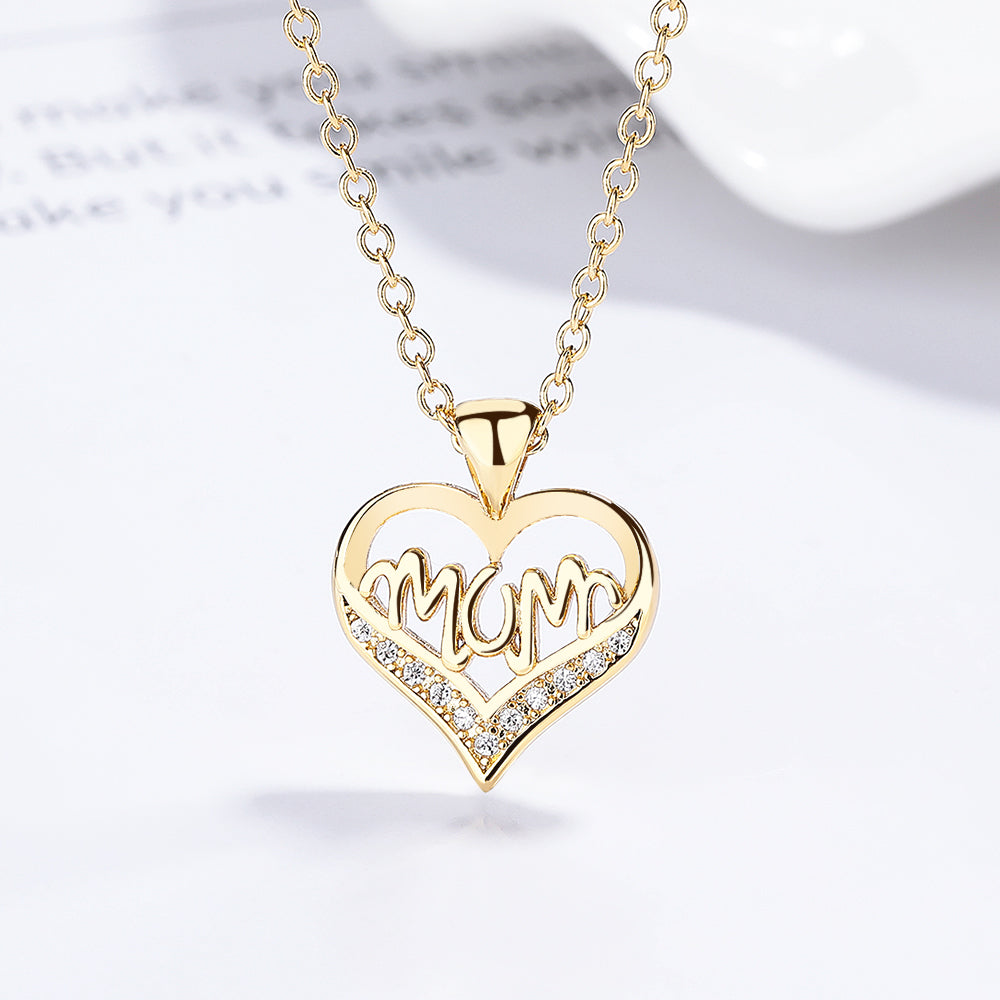 14K Gold or Sterling Silver MOM Heart Pendant Necklace with crystals from Swarovski - The Avenue44