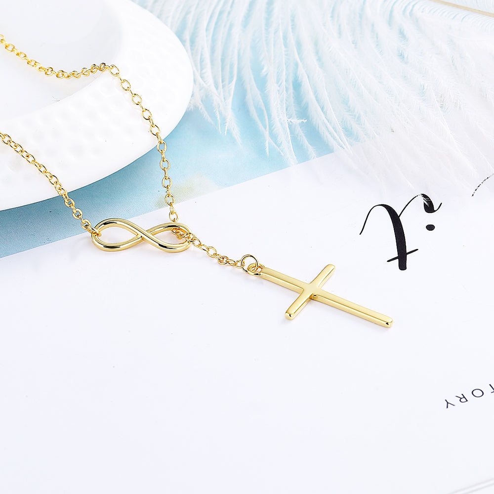 14K Gold Lariat Infinity Cross Pendant necklace - The Avenue44