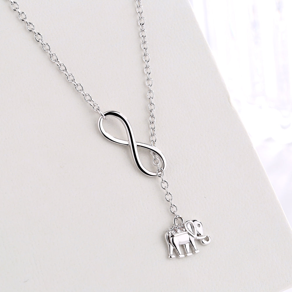 18K White Gold Infinity Elephant Lariat Pendant Necklace - The Avenue44