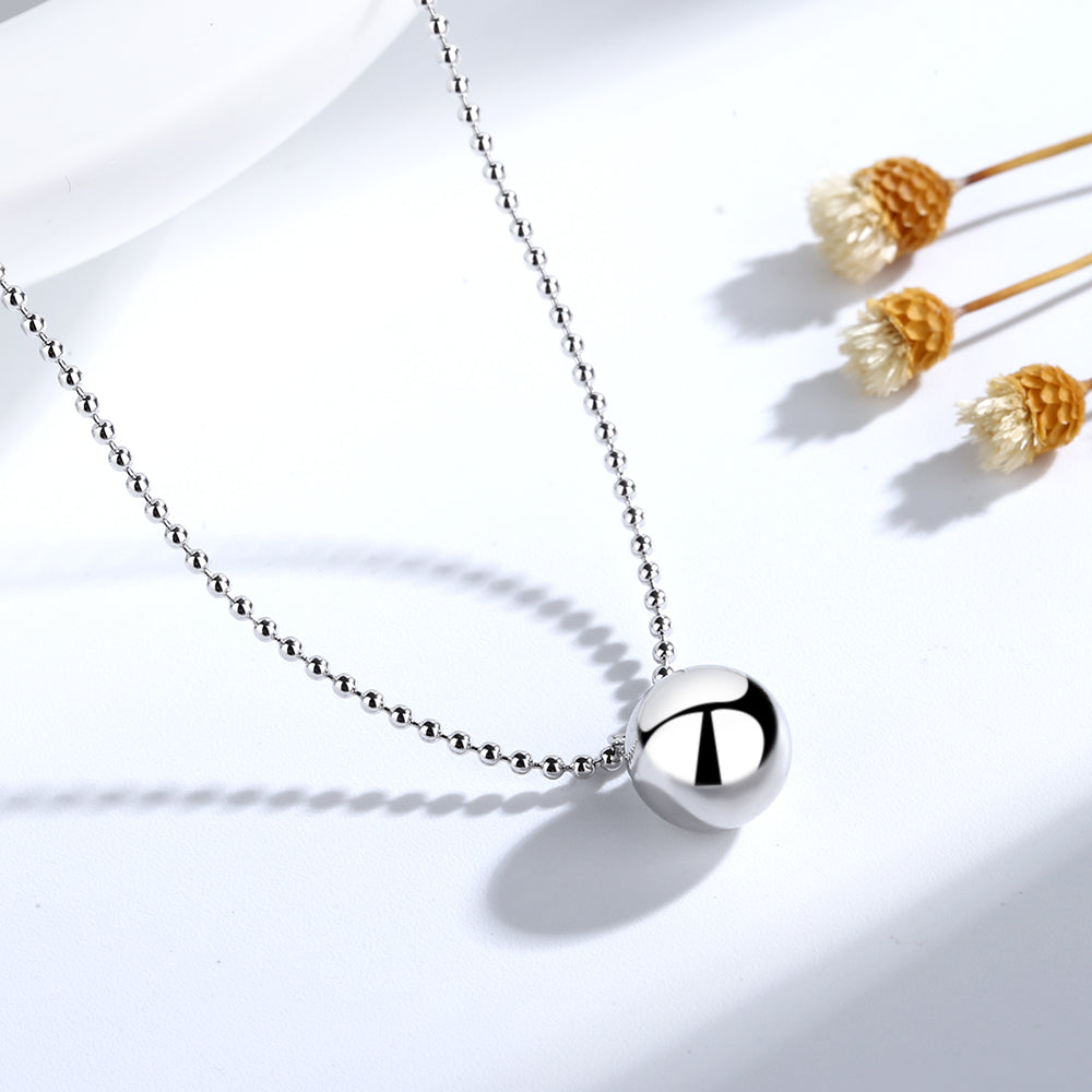 925 Sterling Silver Ball Bead Pendant Necklace - The Avenue44