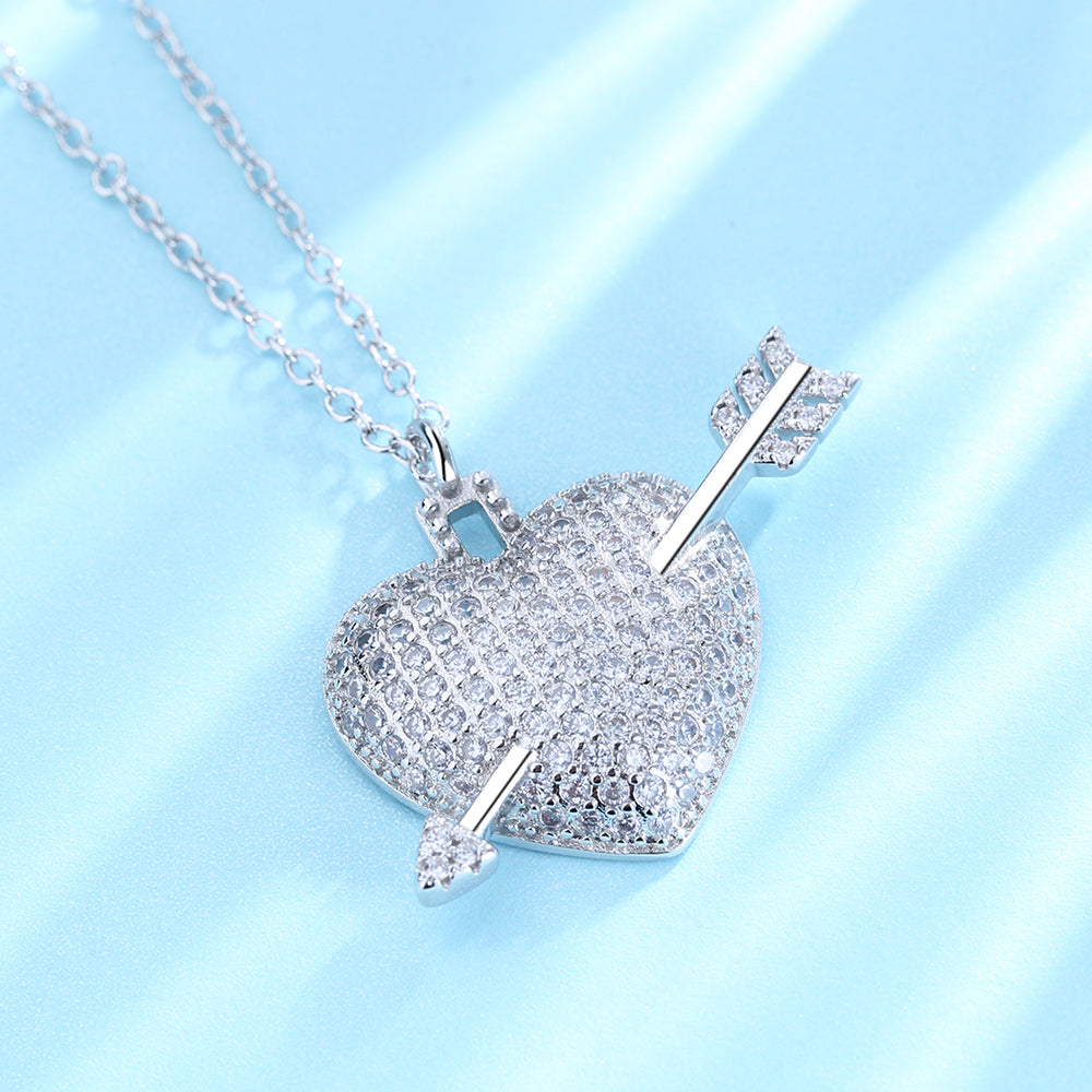 18K White Gold Plated Shot through the Heart with Crystals - The Avenue44