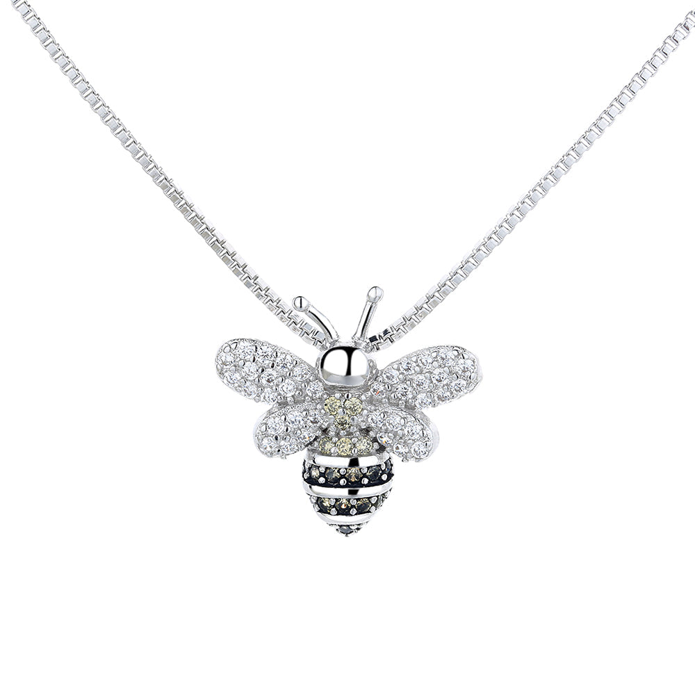 18K White Gold Bee Pendant Necklace with Crystals from Swarovski - The Avenue44