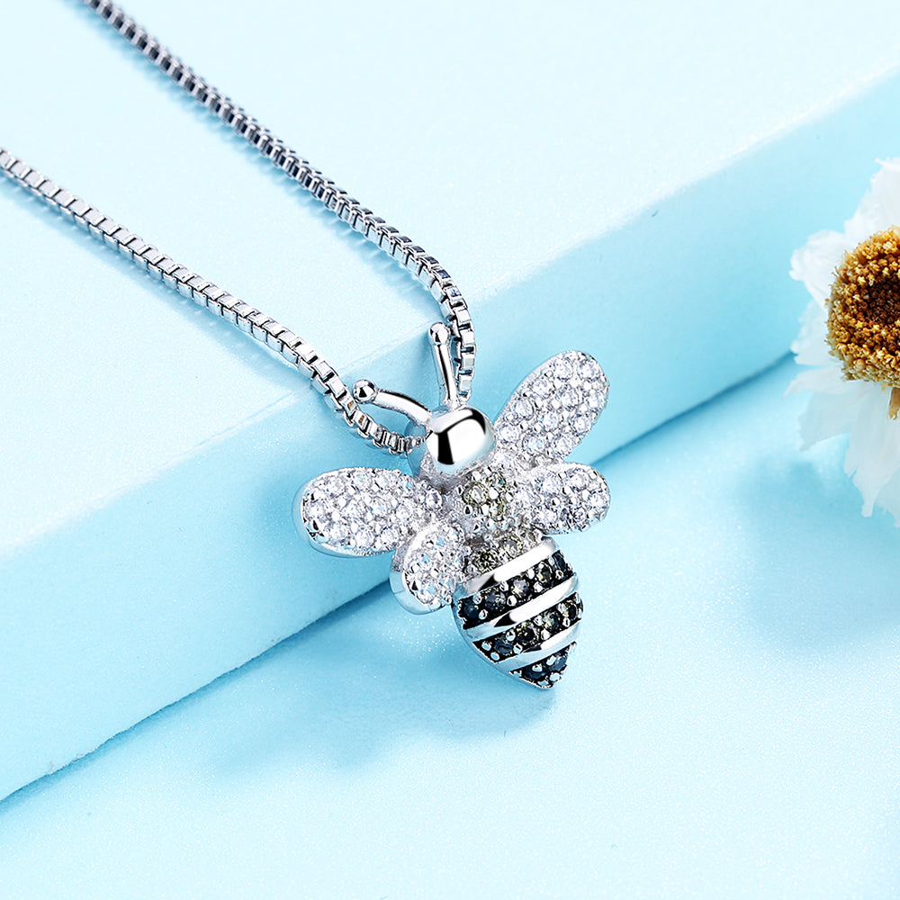 18K White Gold Bee Pendant Necklace with Crystals from Swarovski - The Avenue44