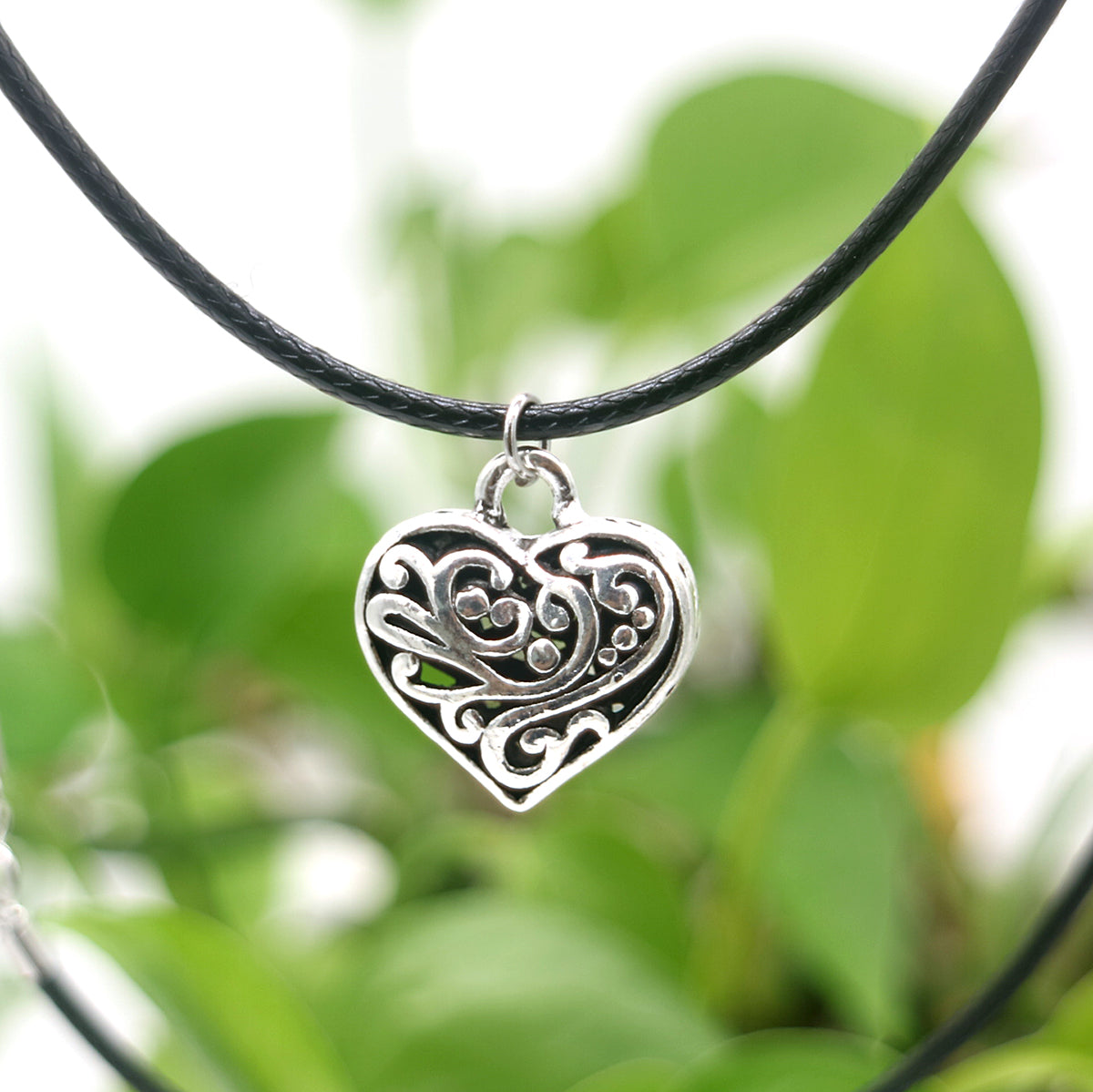 Sterling Silver and Leather Artisan Heart Pendant Necklace - The Avenue44