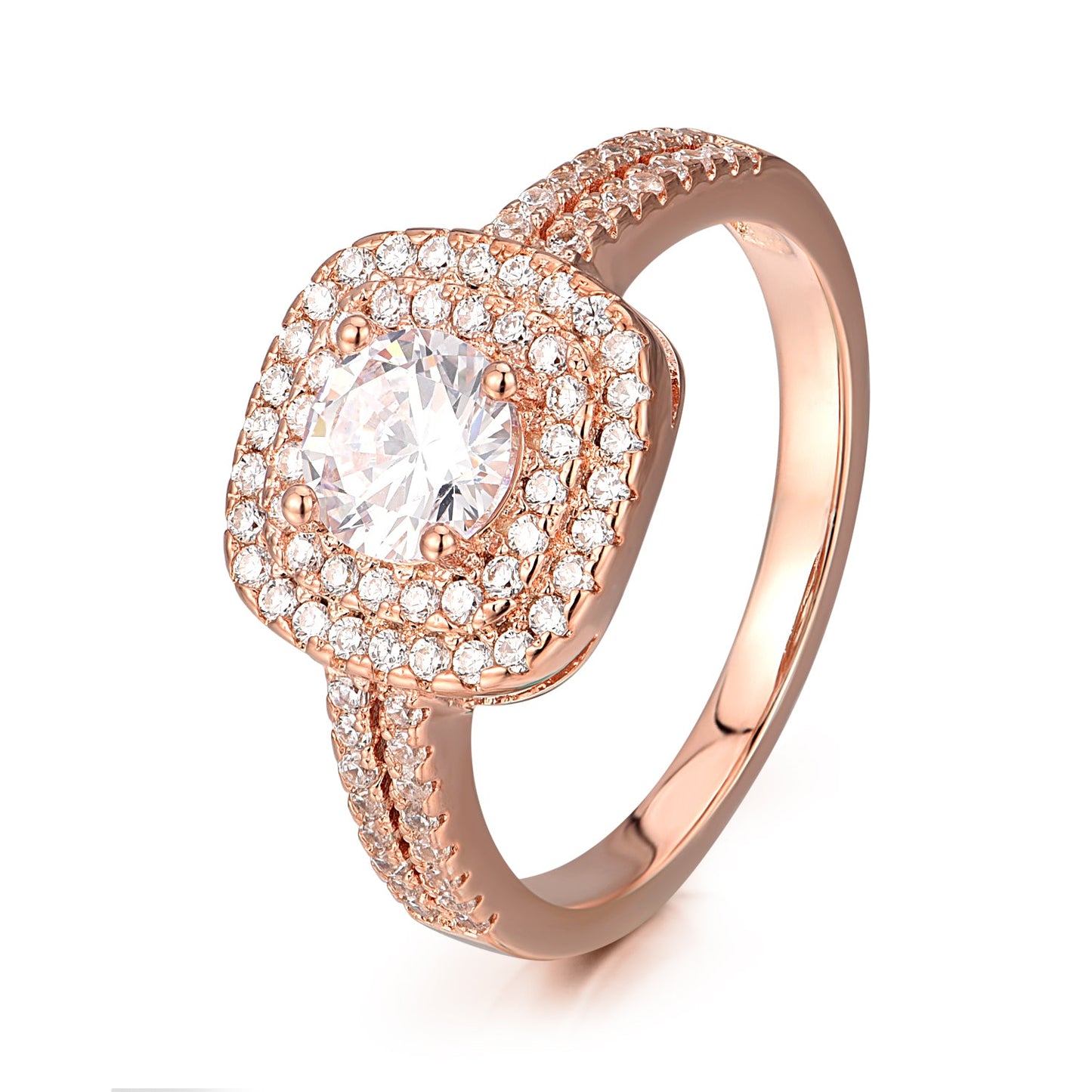 18k Rose Gold Halo Engagement Ring With Genuine Crystals - The Avenue44