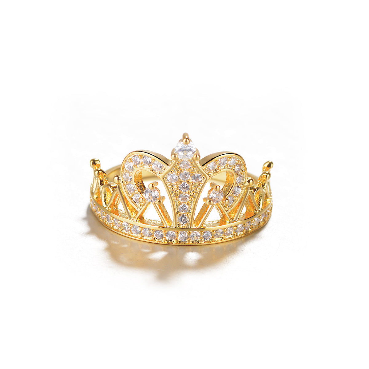 18K Gold over Sterling Silver Crystal Crown Royalty Ring - The Avenue44