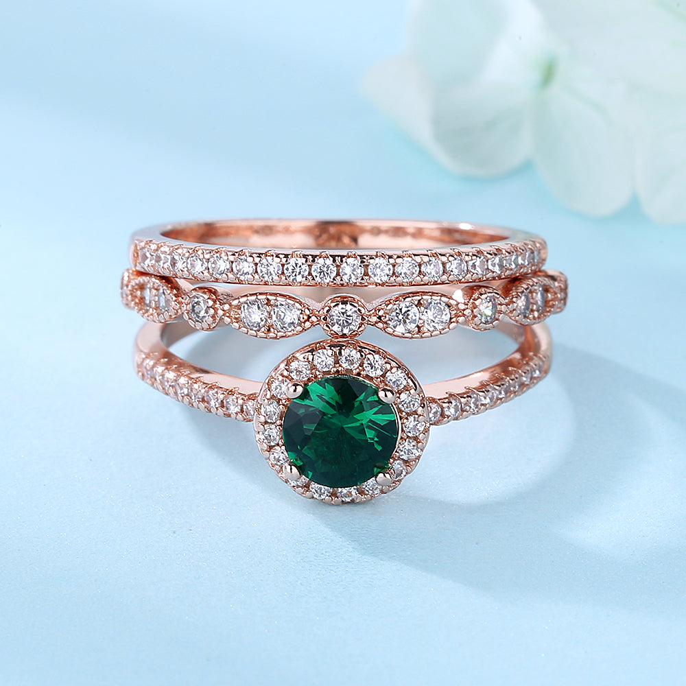 14k Rose Gold 3 Pair Stackable Ring with Genuine Crystals - The Avenue44