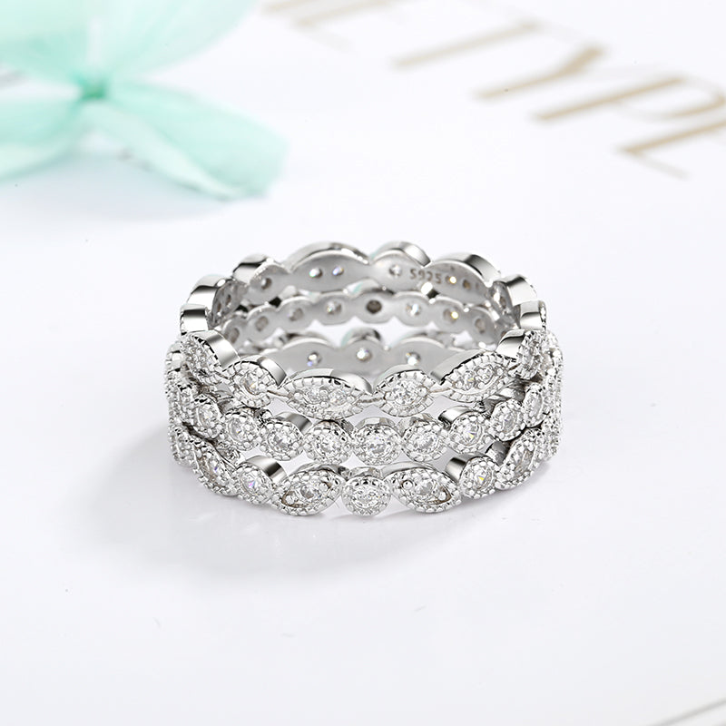 18K White Gold Milgrain Eternity Band Set with Swarovski - The Avenue44