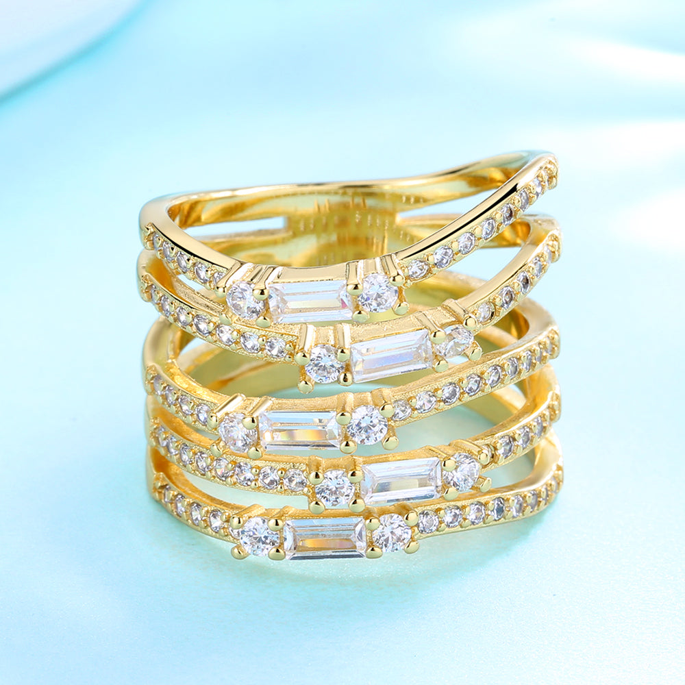 14K Gold Five-Row Ring With Swarovski Crystals - The Avenue44