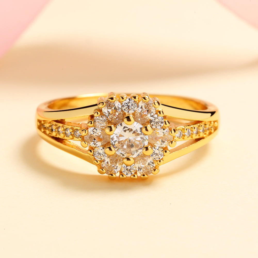 14K Gold-Plated Cluster Ring with Crystals from Swarovski - The Avenue44