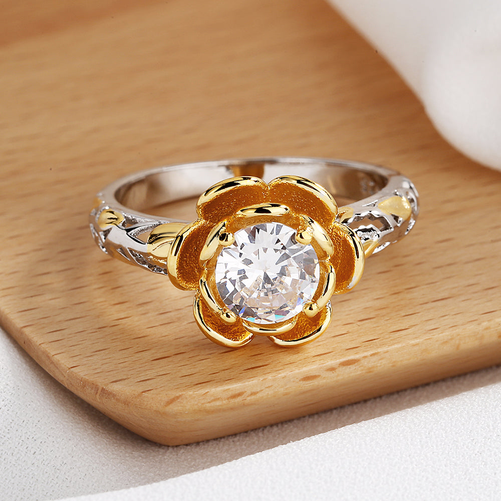 14K Gold over Sterling Silver Floral Ring with crystals from Swarovski - The Avenue44