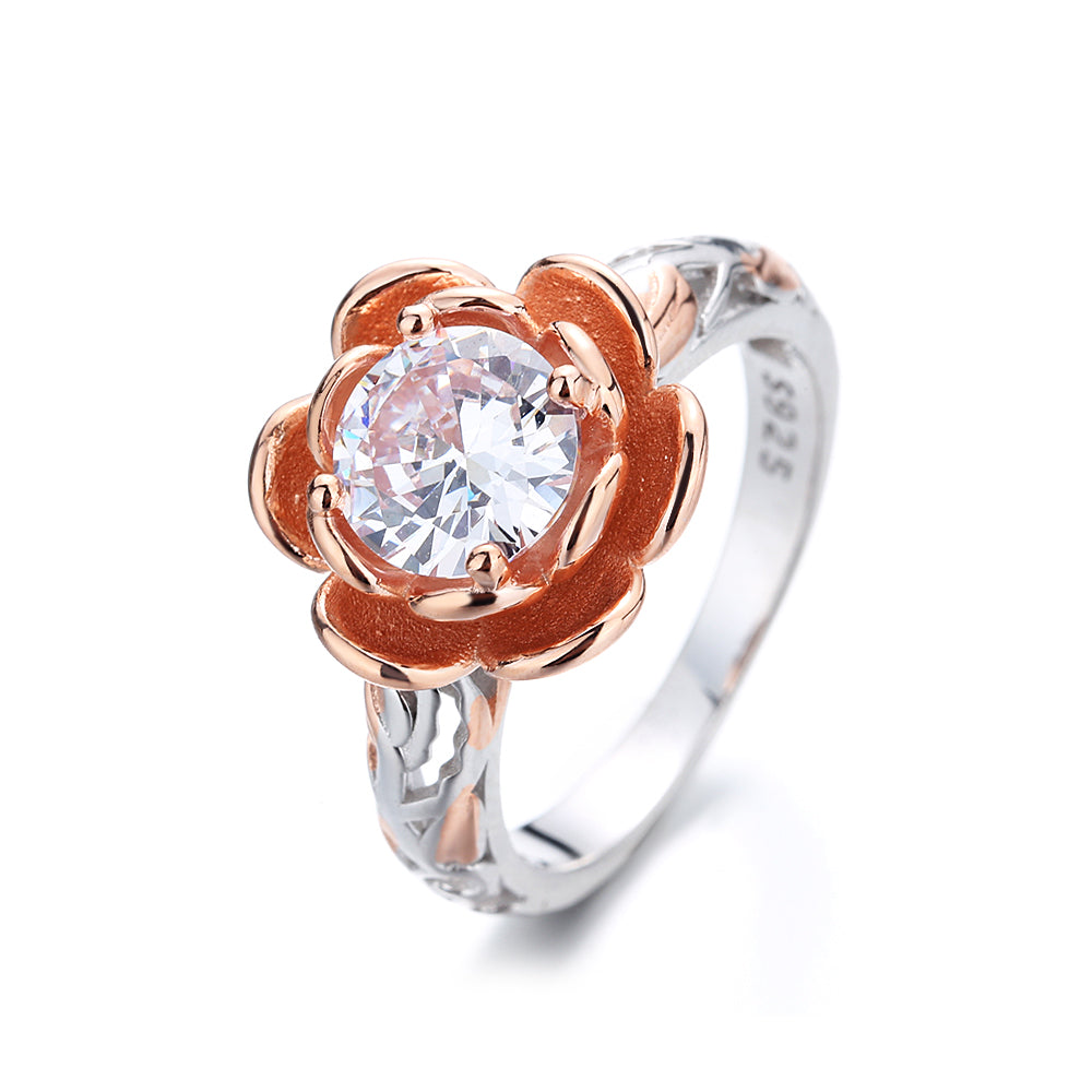 14K Gold over Sterling Silver Floral Ring with crystals from Swarovski - The Avenue44