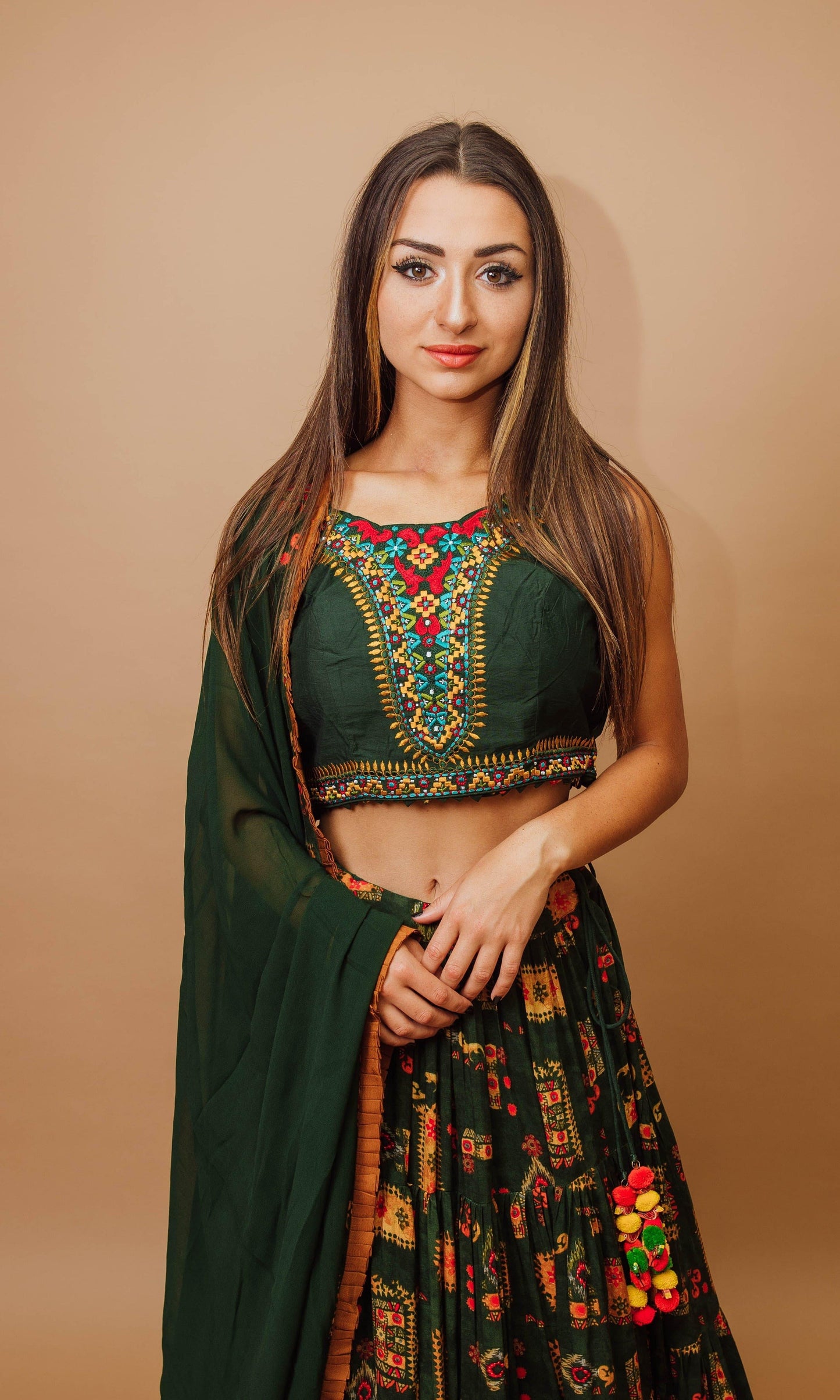 Fialette Green Tiered Lehenga Choli Set