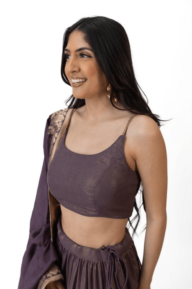 Gaia Shimmer Tiered Lehenga choli Set with Gold Accent