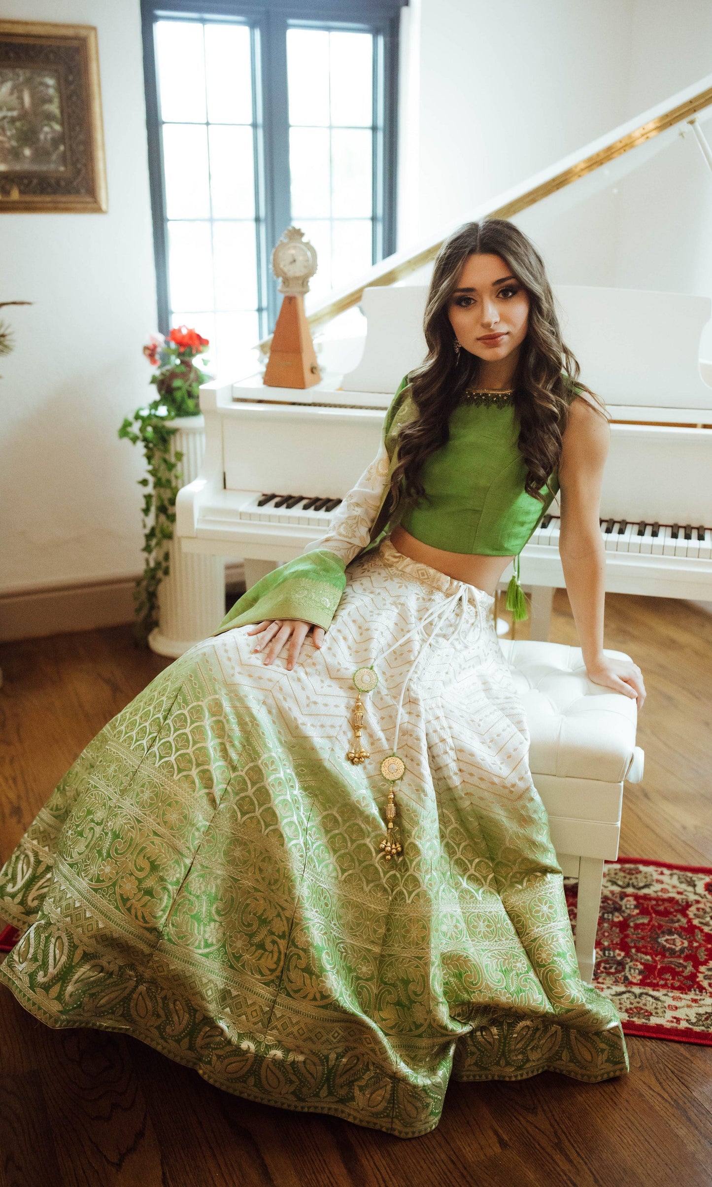 Iris Green Banarasi Silk Shaded Lehenga Choli
