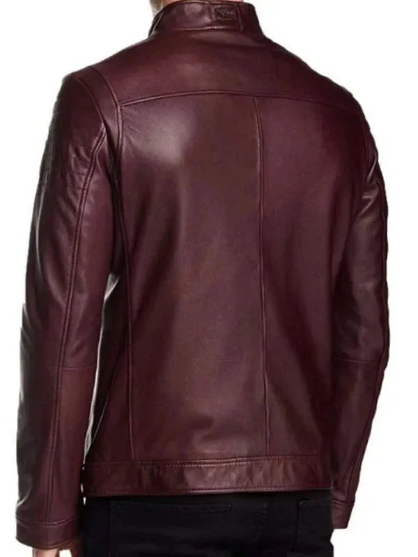 Men Aviator Maroon Cafe Racer Real Leather Jacket