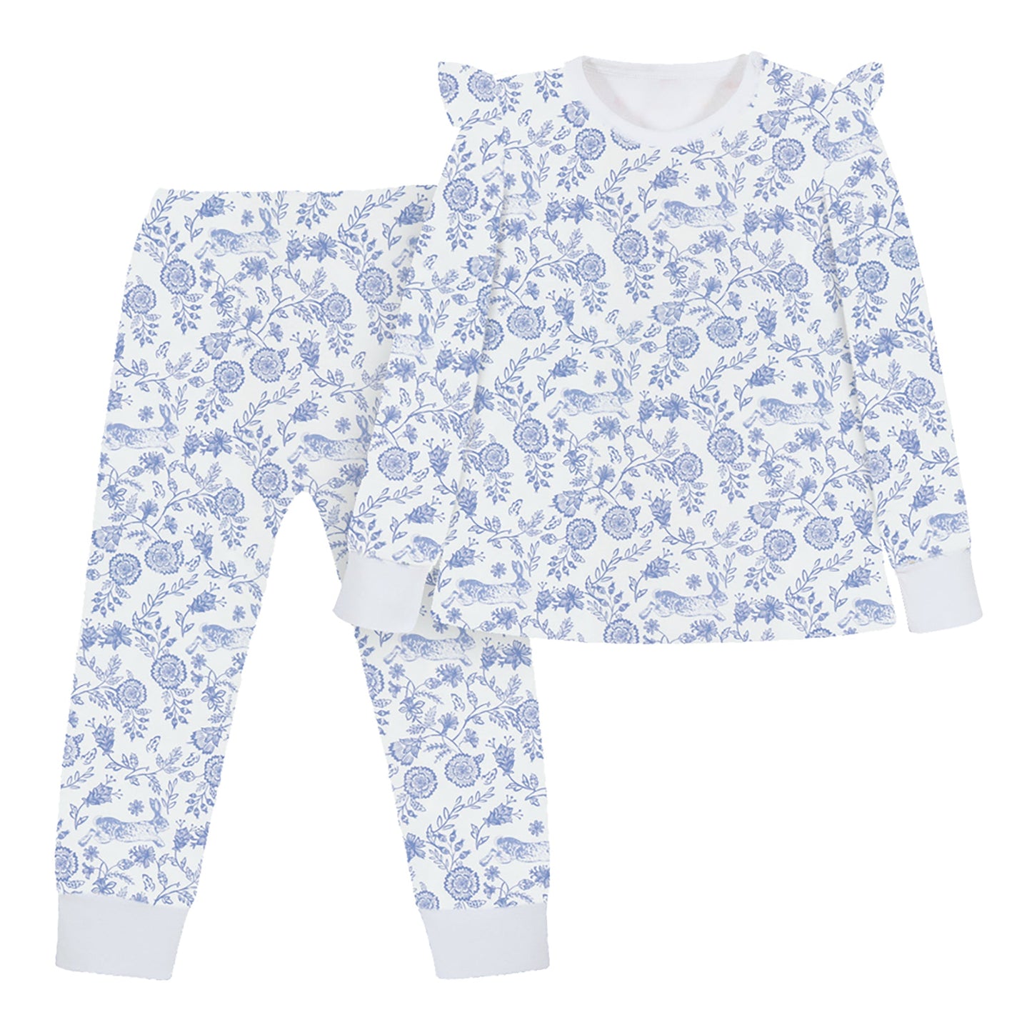 Floral Bunnies Pima Long Pajama Set - The Avenue44