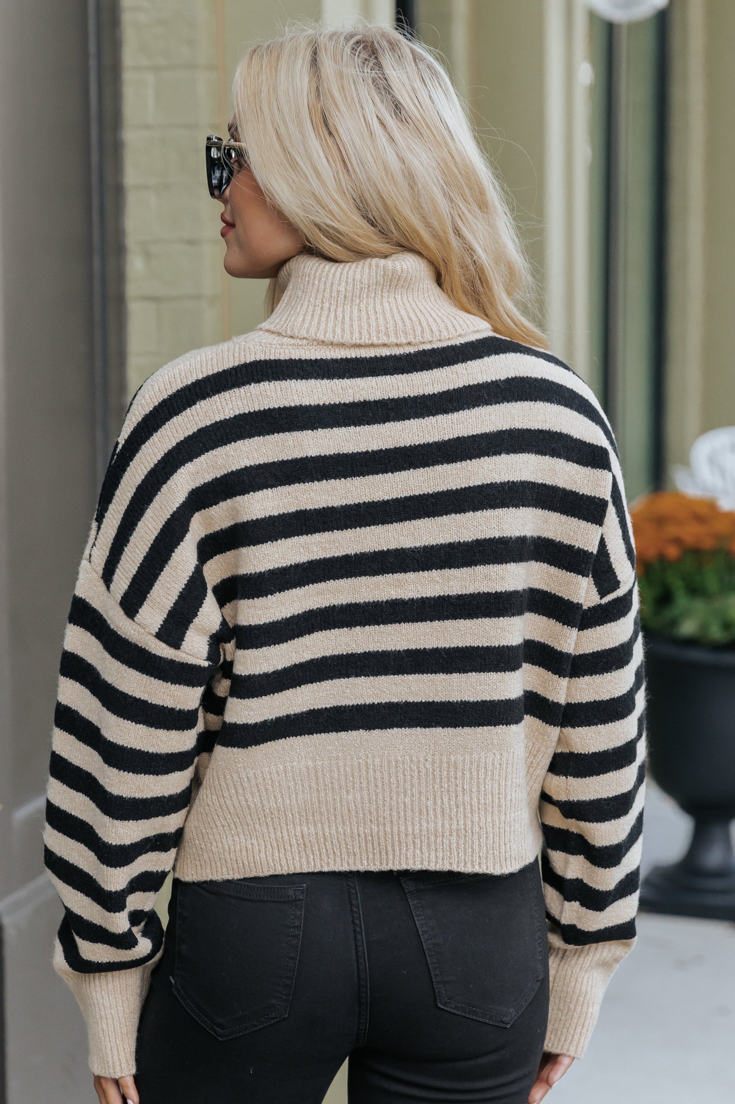 Beige and Black Striped Turtleneck Sweater-FINAL SALE - The Avenue44