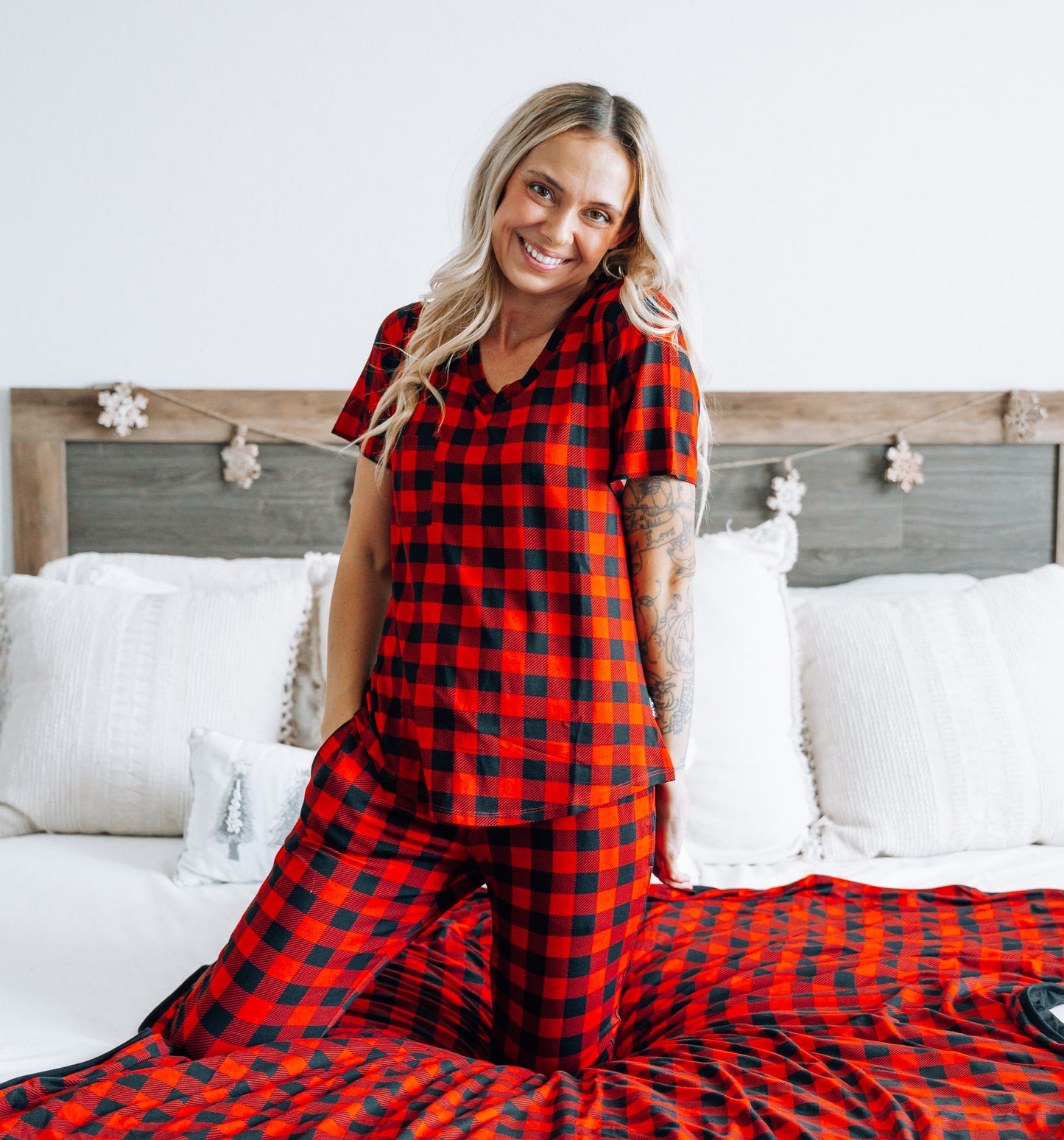 MAMA V-NECK- Red Buffalo Plaid - The Avenue44