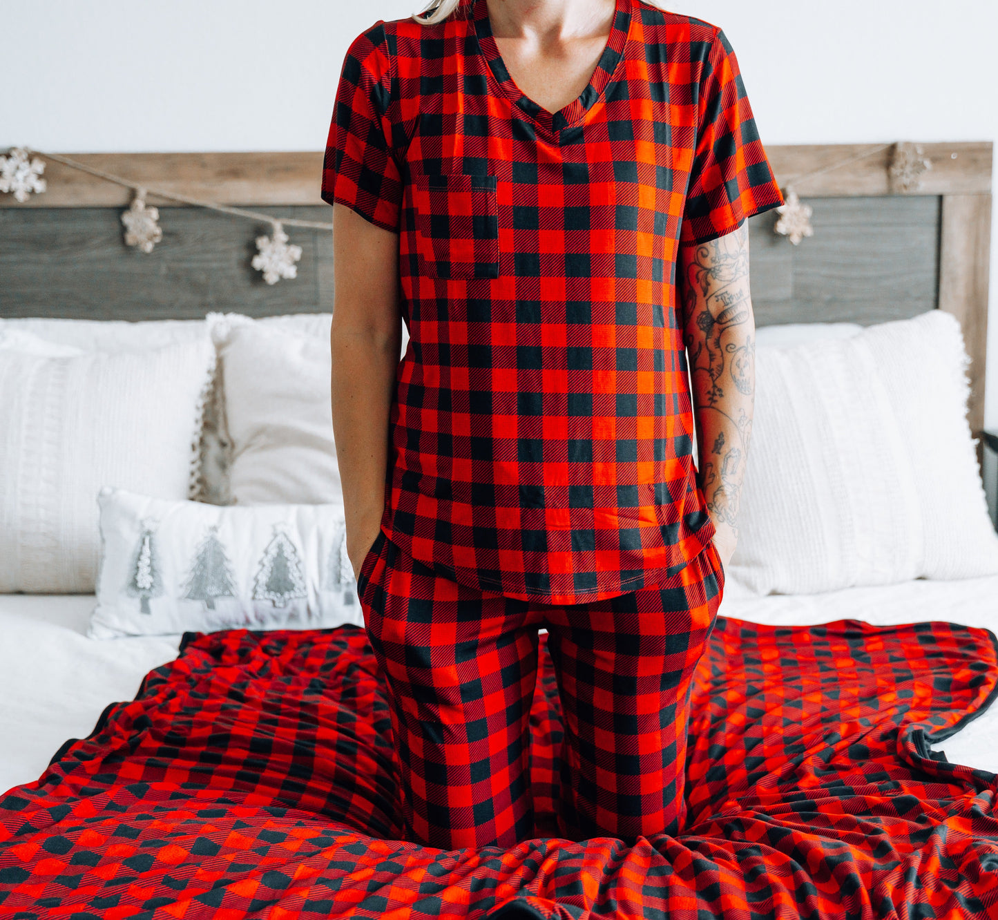 MAMA V-NECK- Red Buffalo Plaid - The Avenue44