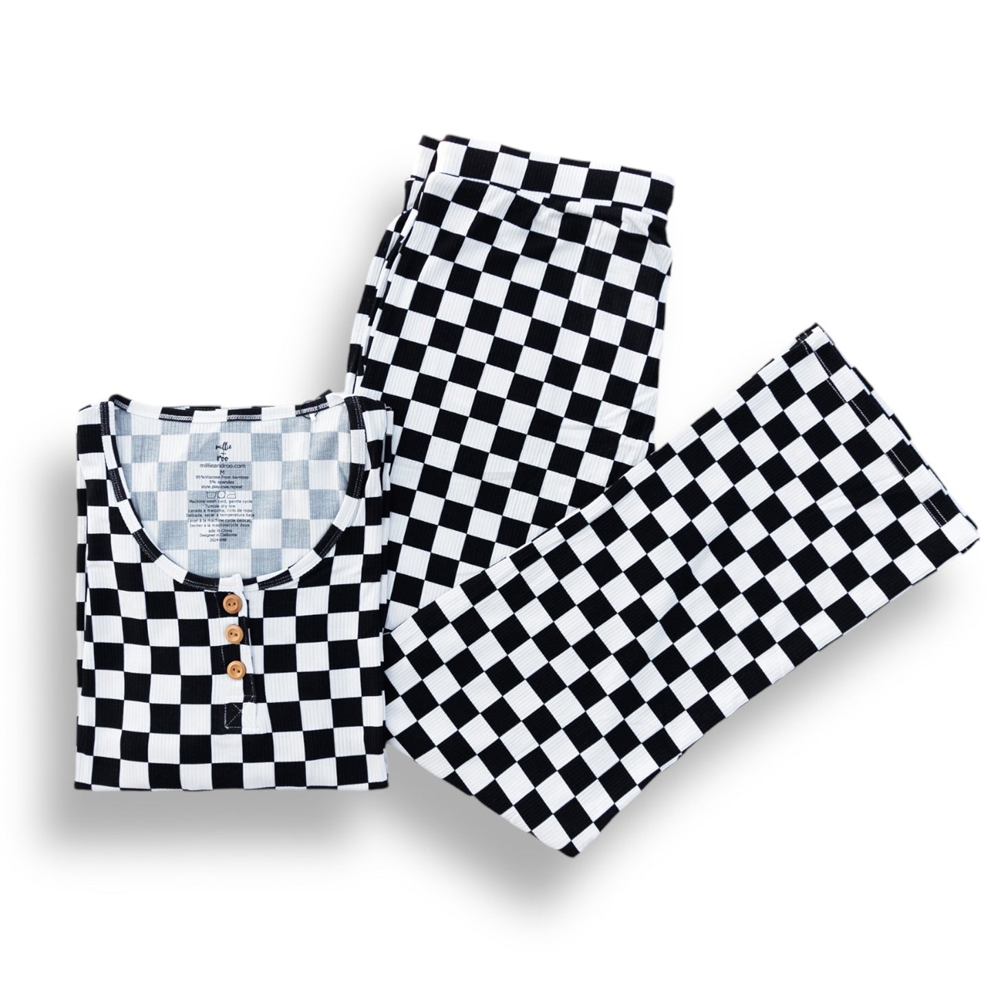 WOMEN'S PAJAMA SET- B+W Check Ribbed - The Avenue44