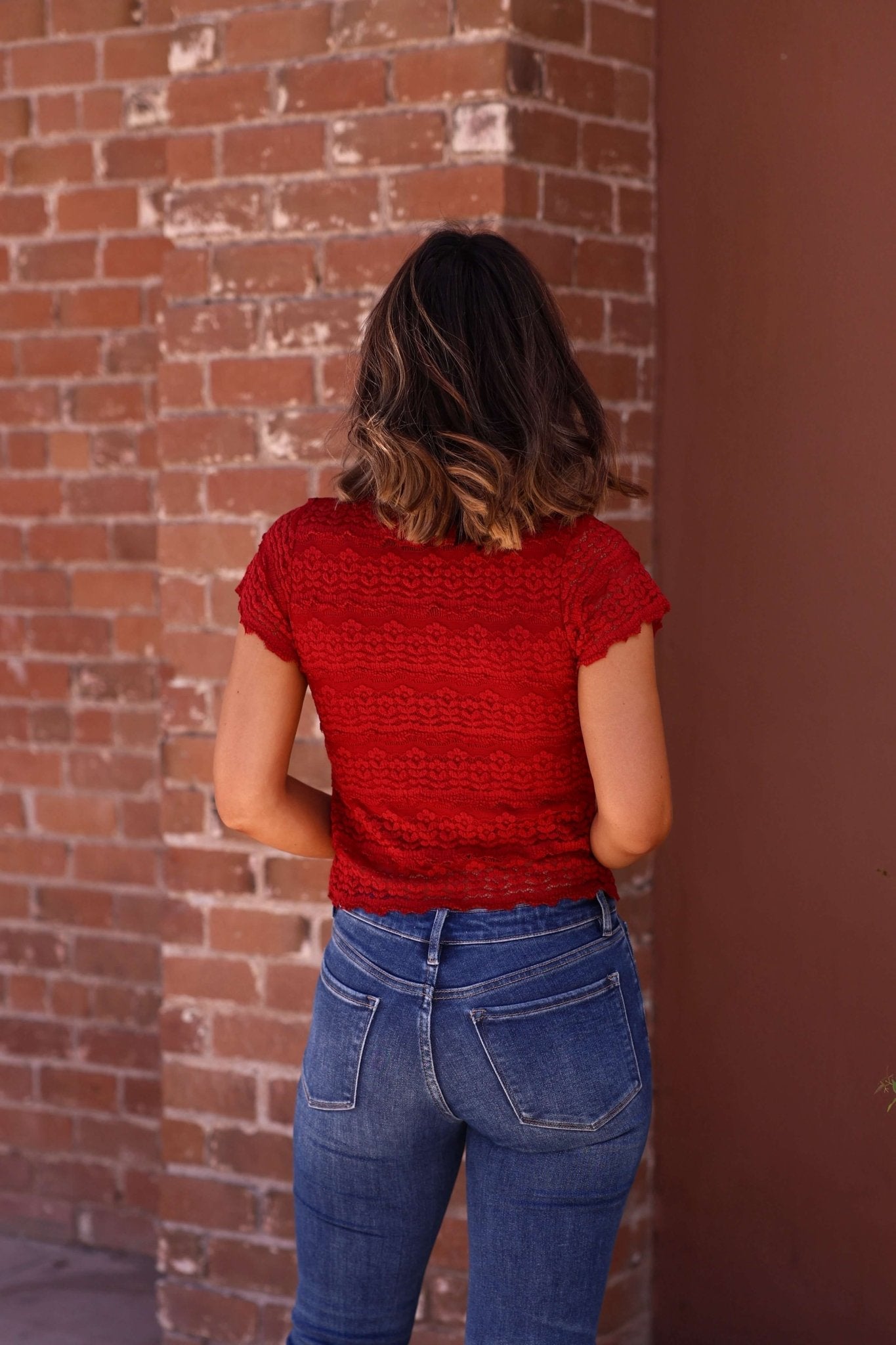 Amara Burgundy High Neck Lace Top - The Avenue44