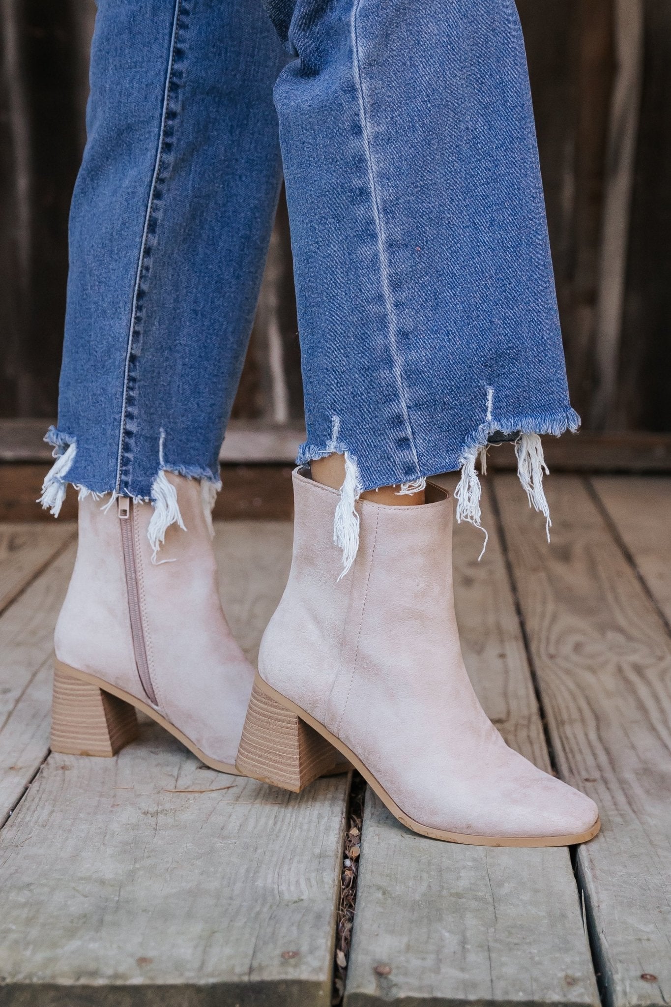 Beige Faux Suede Heeled Ankle Booties - FINAL SALE - The Avenue44