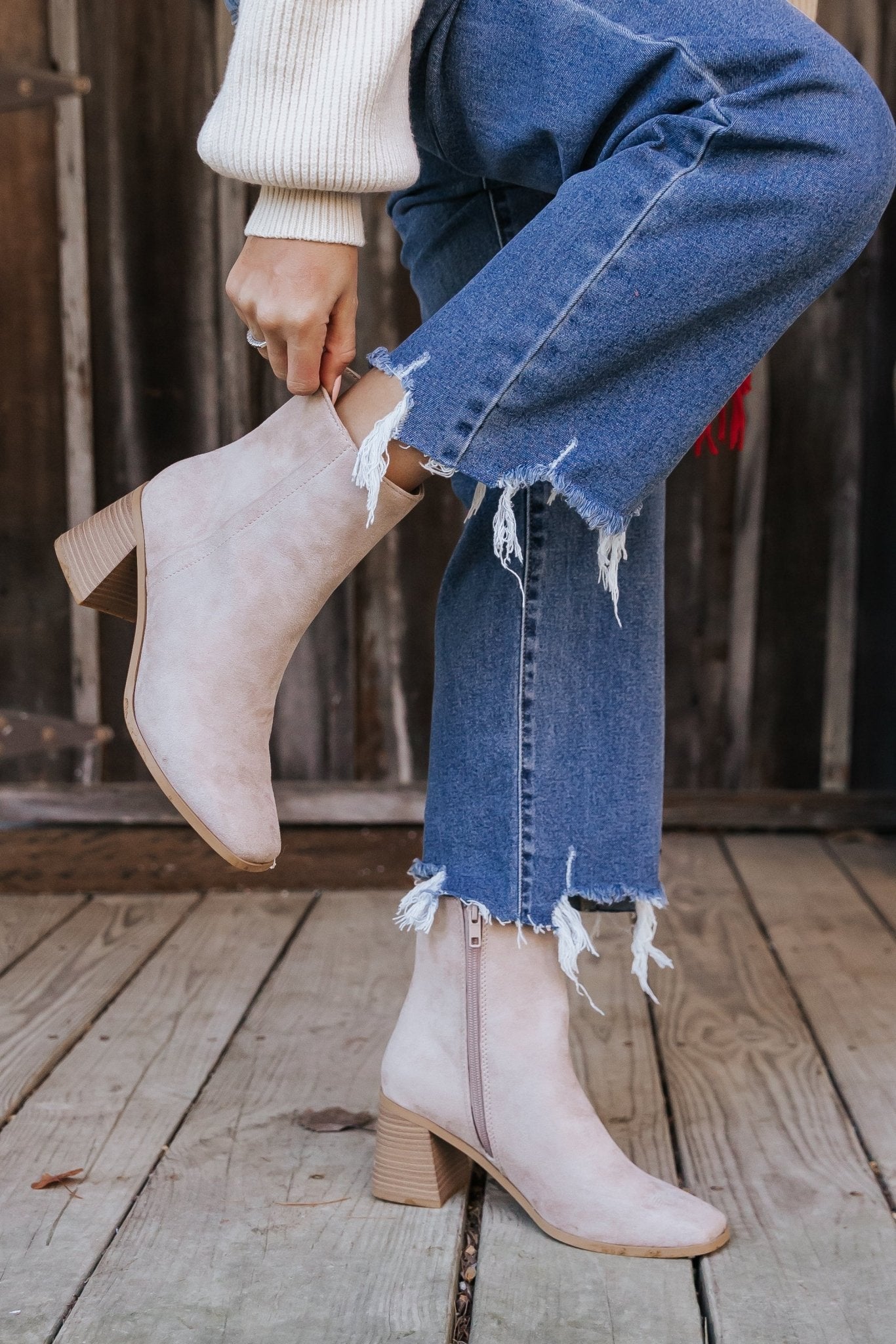 Beige Faux Suede Heeled Ankle Booties - FINAL SALE - The Avenue44