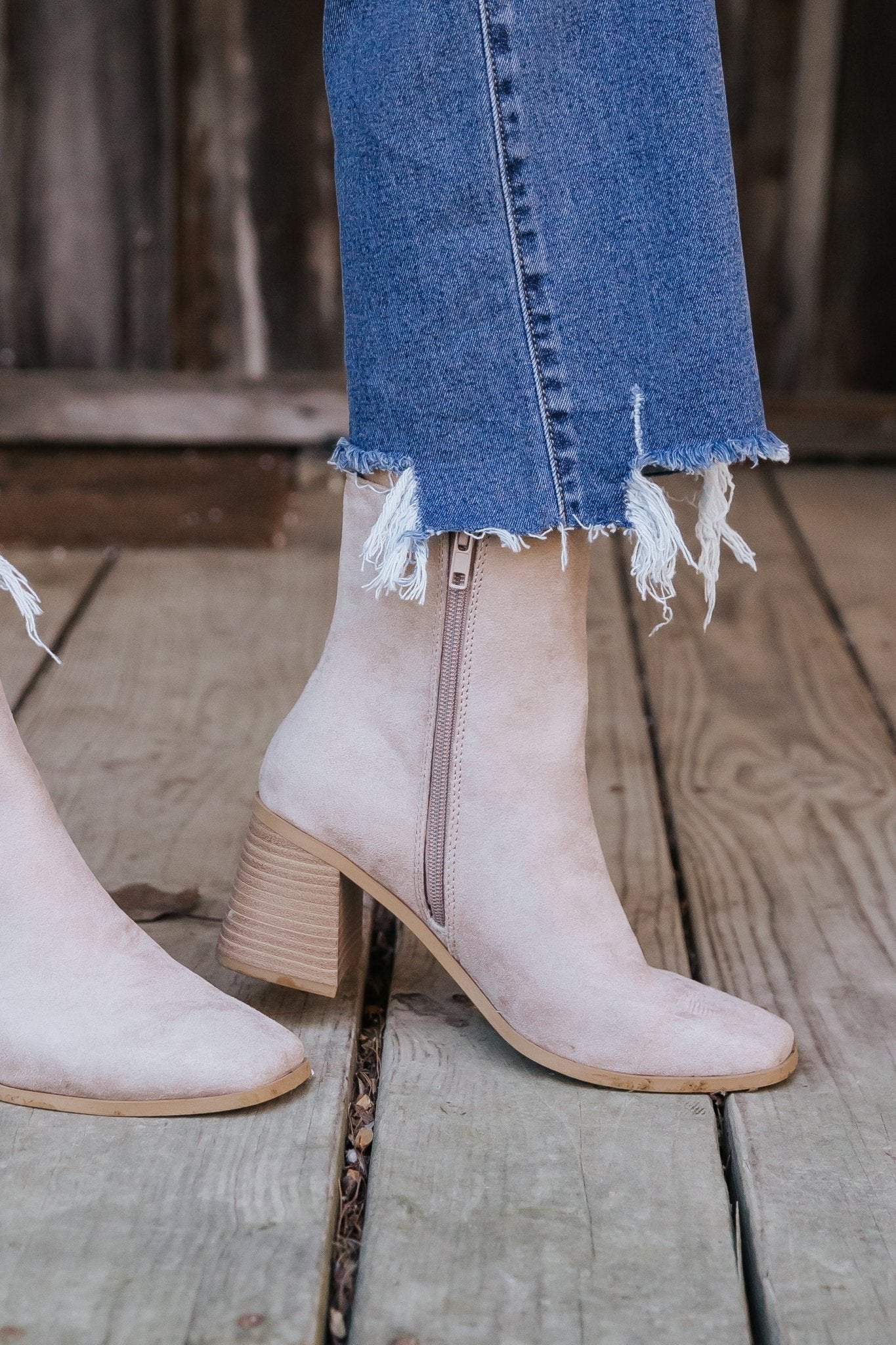 Beige Faux Suede Heeled Ankle Booties - FINAL SALE - The Avenue44