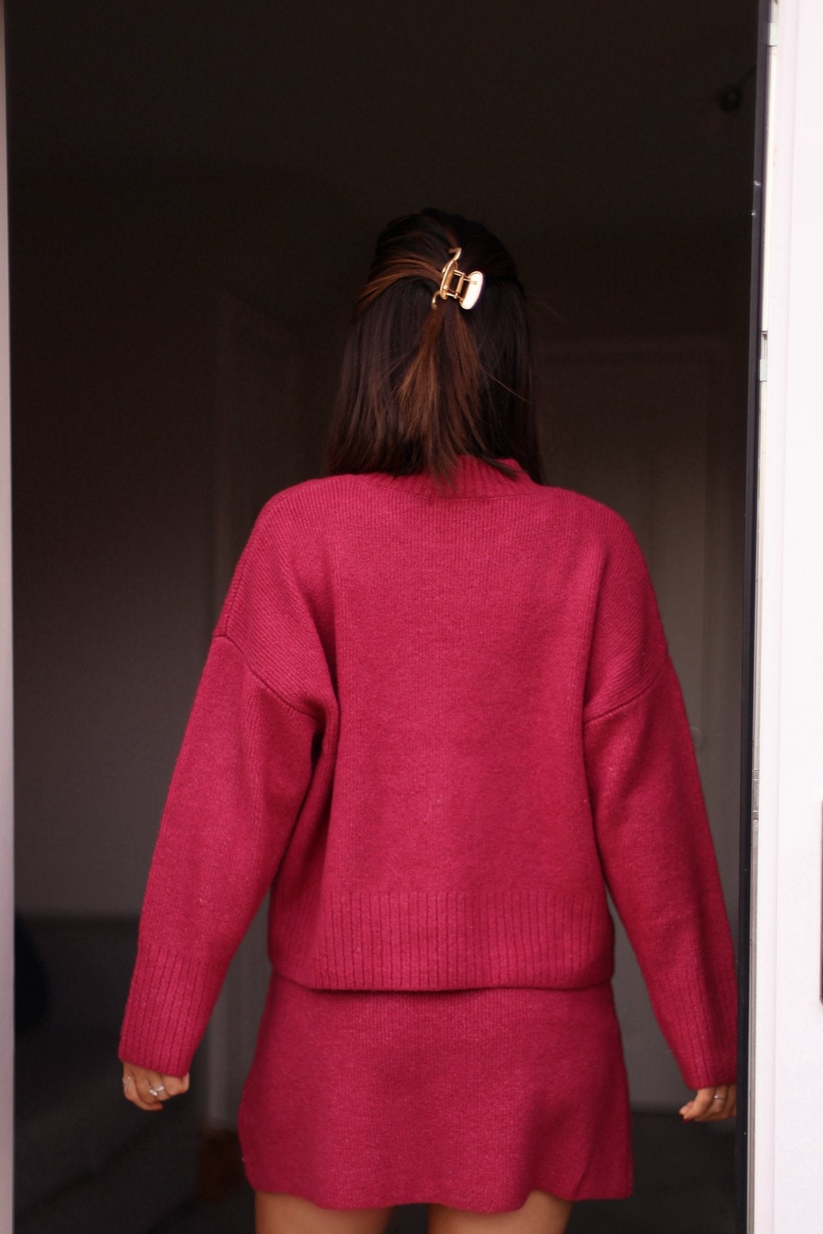 Berry Ribbed Mock Neck Sweater-FINAL SALE - The Avenue44