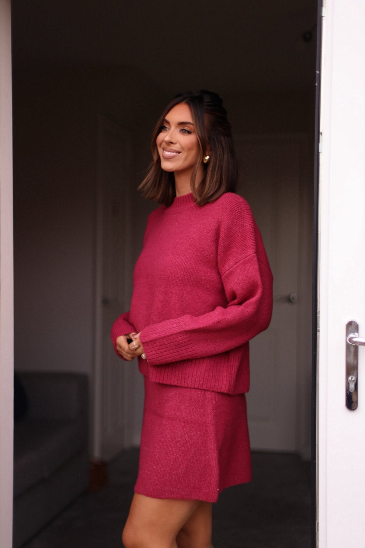 Berry Ribbed Mock Neck Sweater-FINAL SALE - The Avenue44