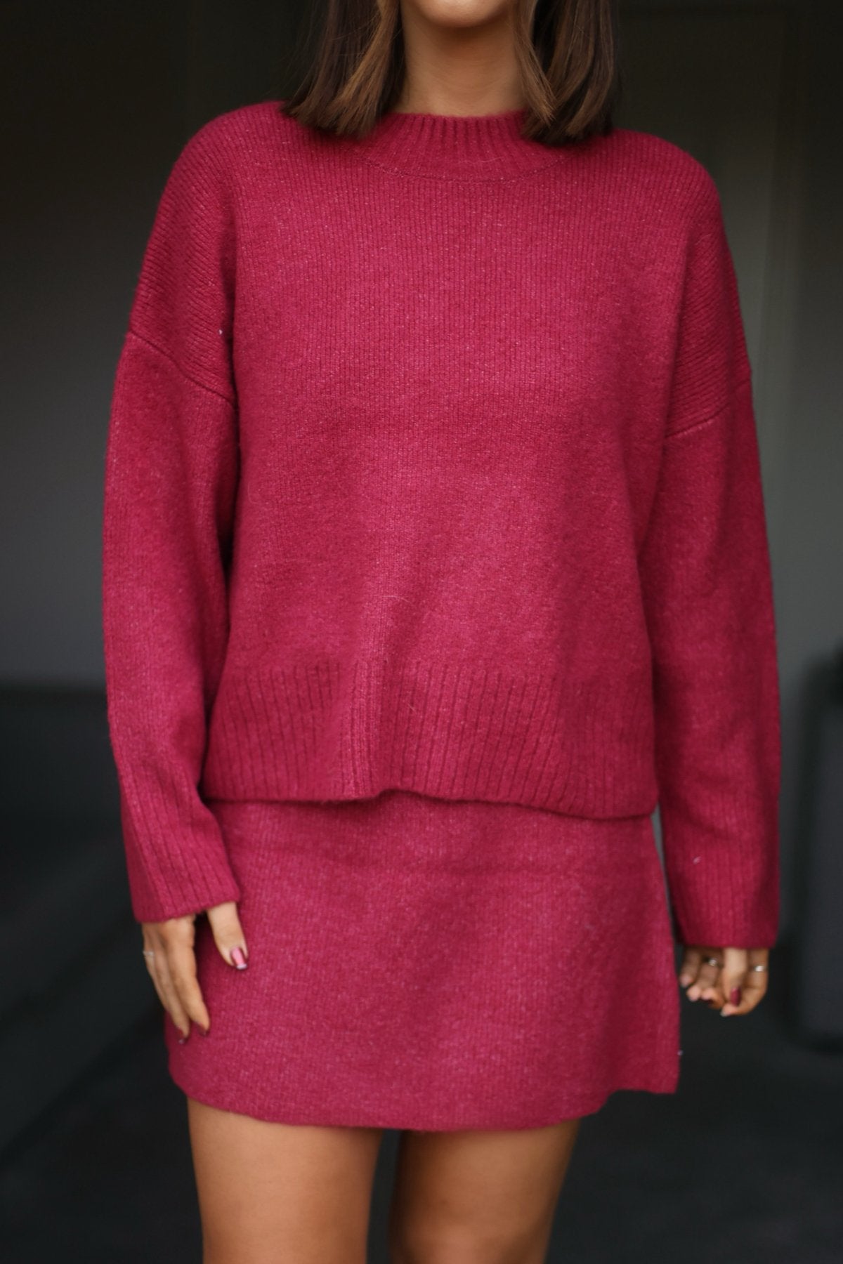 Berry Ribbed Mock Neck Sweater-FINAL SALE - The Avenue44