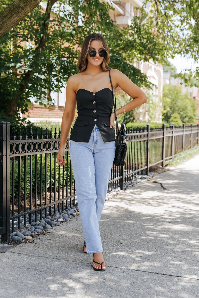 Black Button Front Tube Top - FINAL SALE - The Avenue44