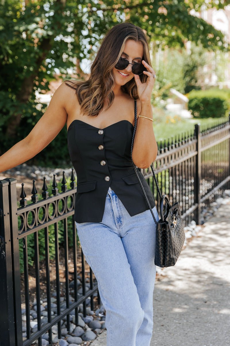 Black Button Front Tube Top - FINAL SALE - The Avenue44