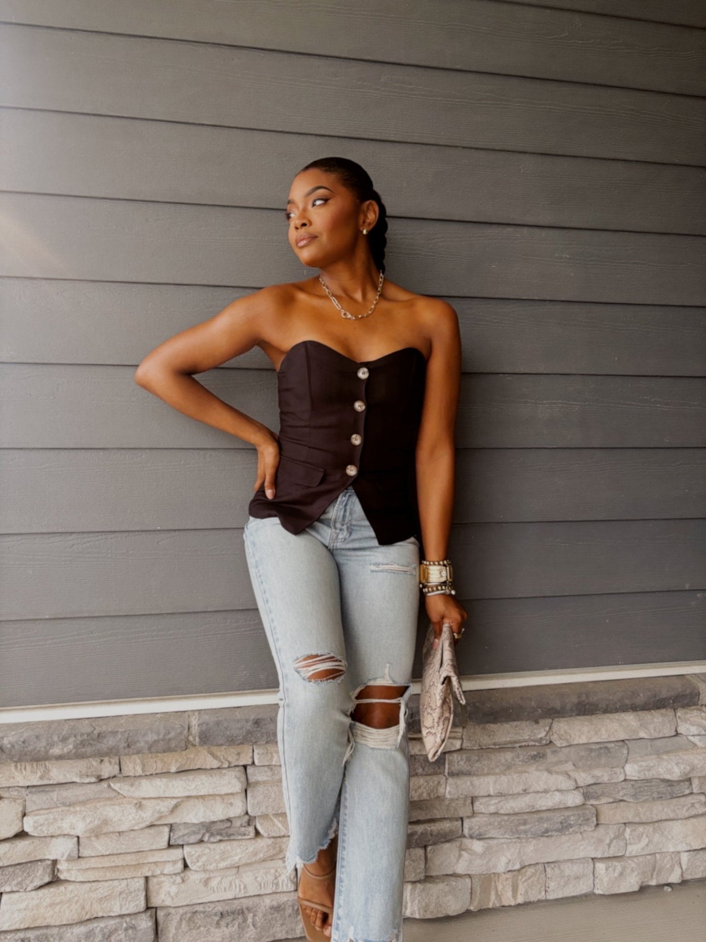 Black Button Front Tube Top - FINAL SALE - The Avenue44
