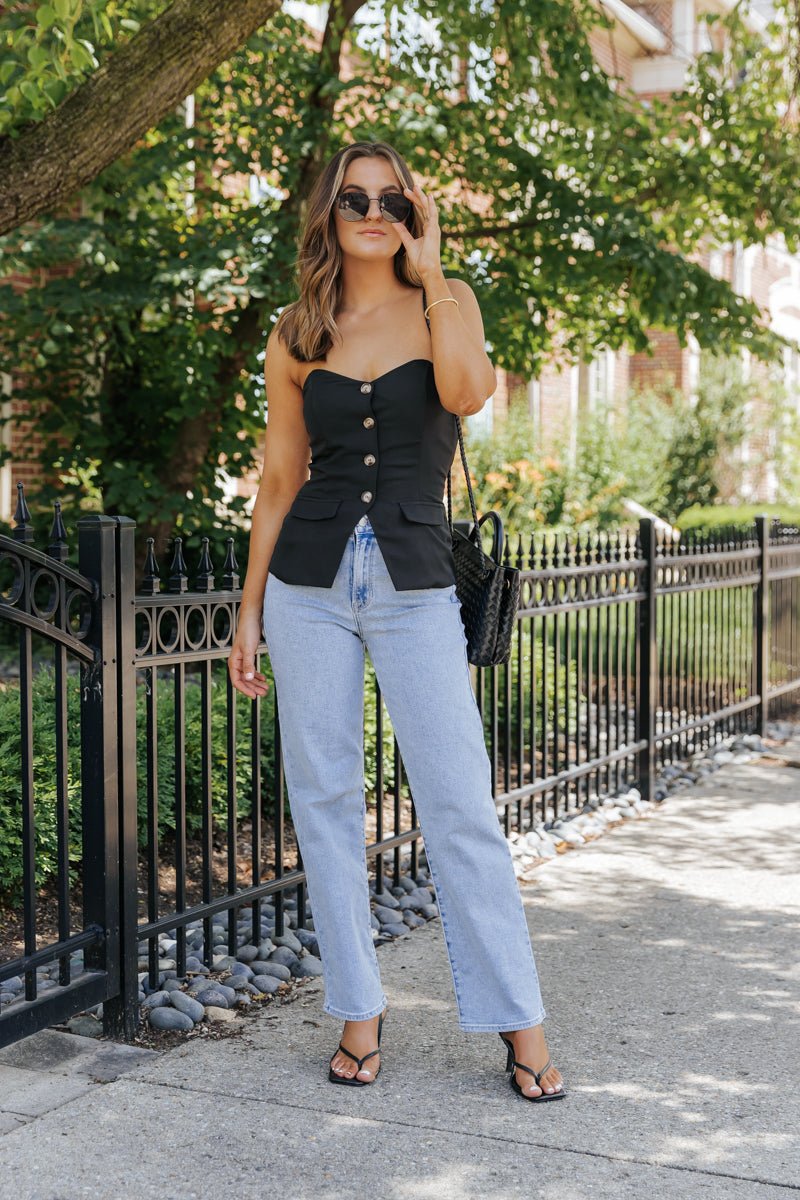 Black Button Front Tube Top - FINAL SALE - The Avenue44