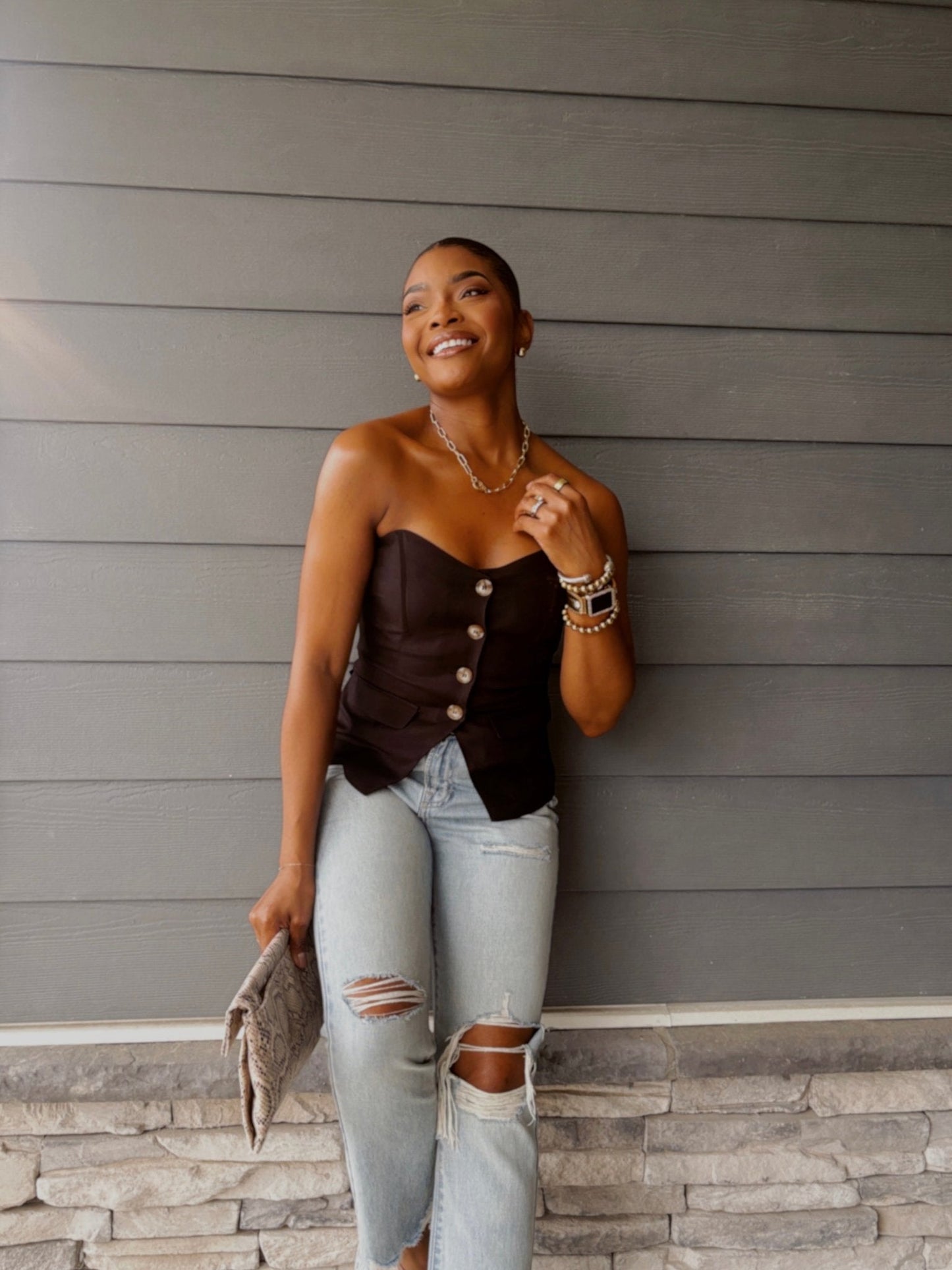 Black Button Front Tube Top - FINAL SALE - The Avenue44