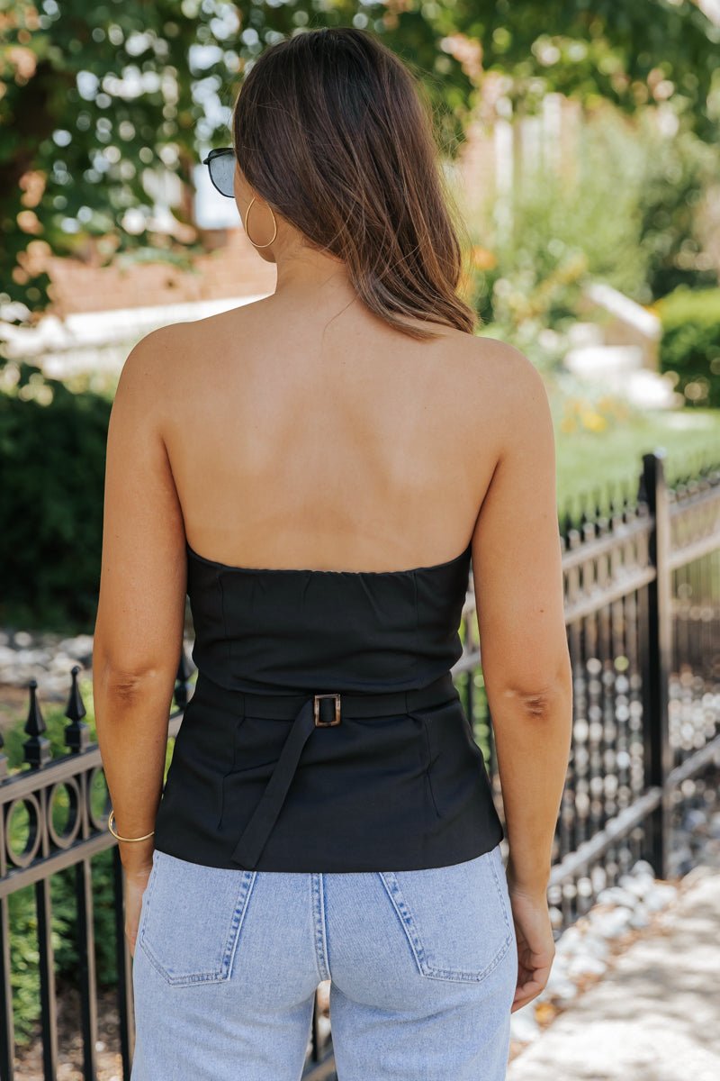Black Button Front Tube Top - FINAL SALE - The Avenue44