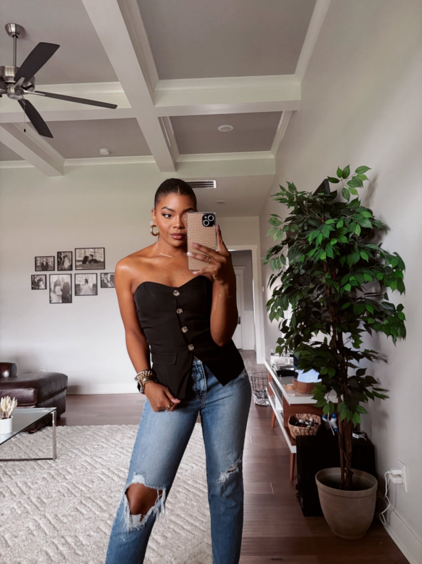 Black Button Front Tube Top - FINAL SALE - The Avenue44