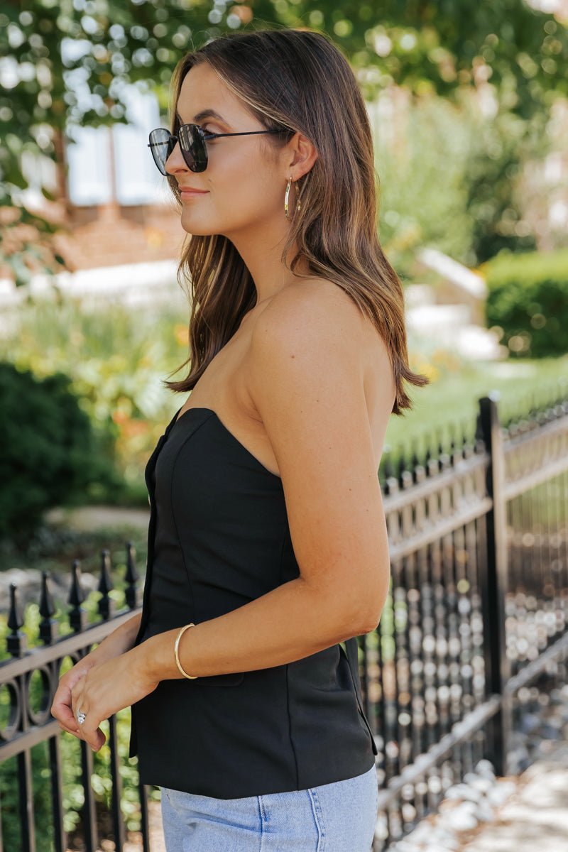Black Button Front Tube Top - FINAL SALE - The Avenue44