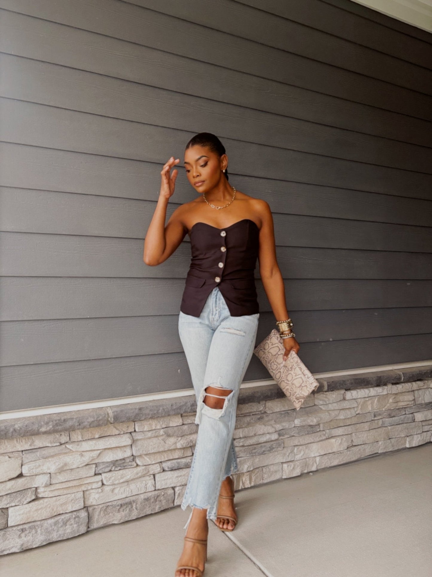 Black Button Front Tube Top - FINAL SALE - The Avenue44
