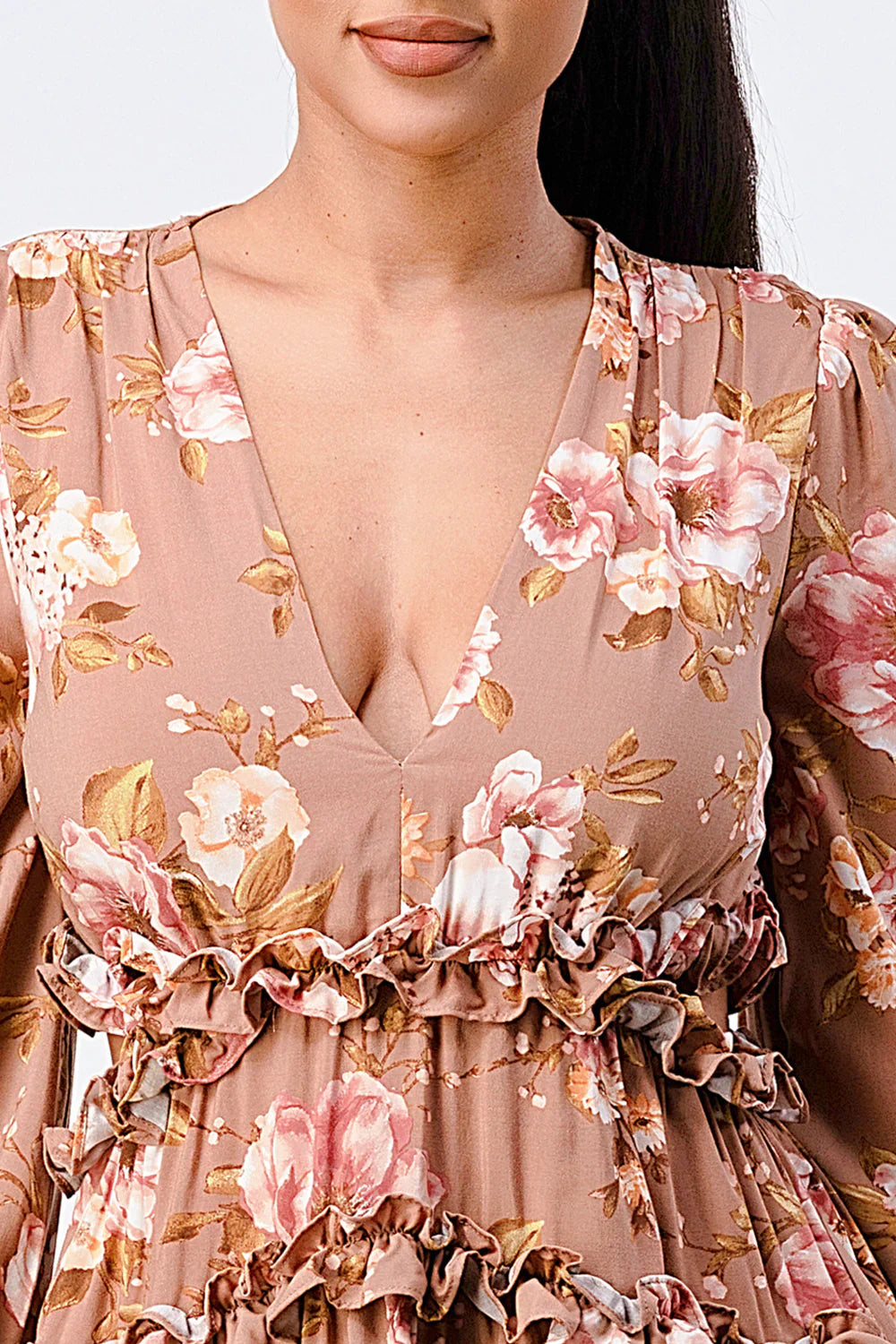 FLORAL CHIFFON V-NECK MINI DRESS