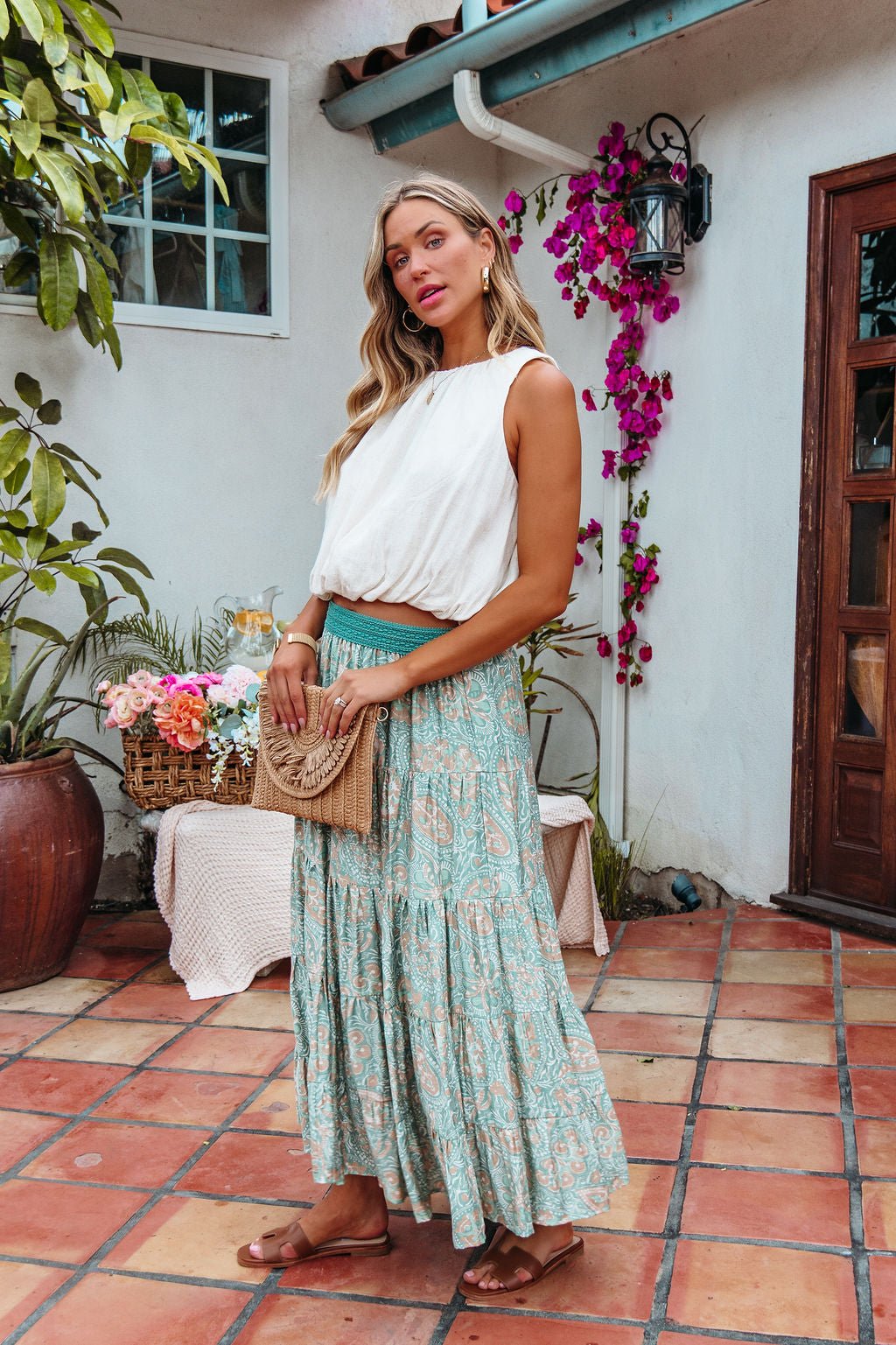 Green Paisley Print Tiered Maxi Skirt - FINAL SALE - The Avenue44