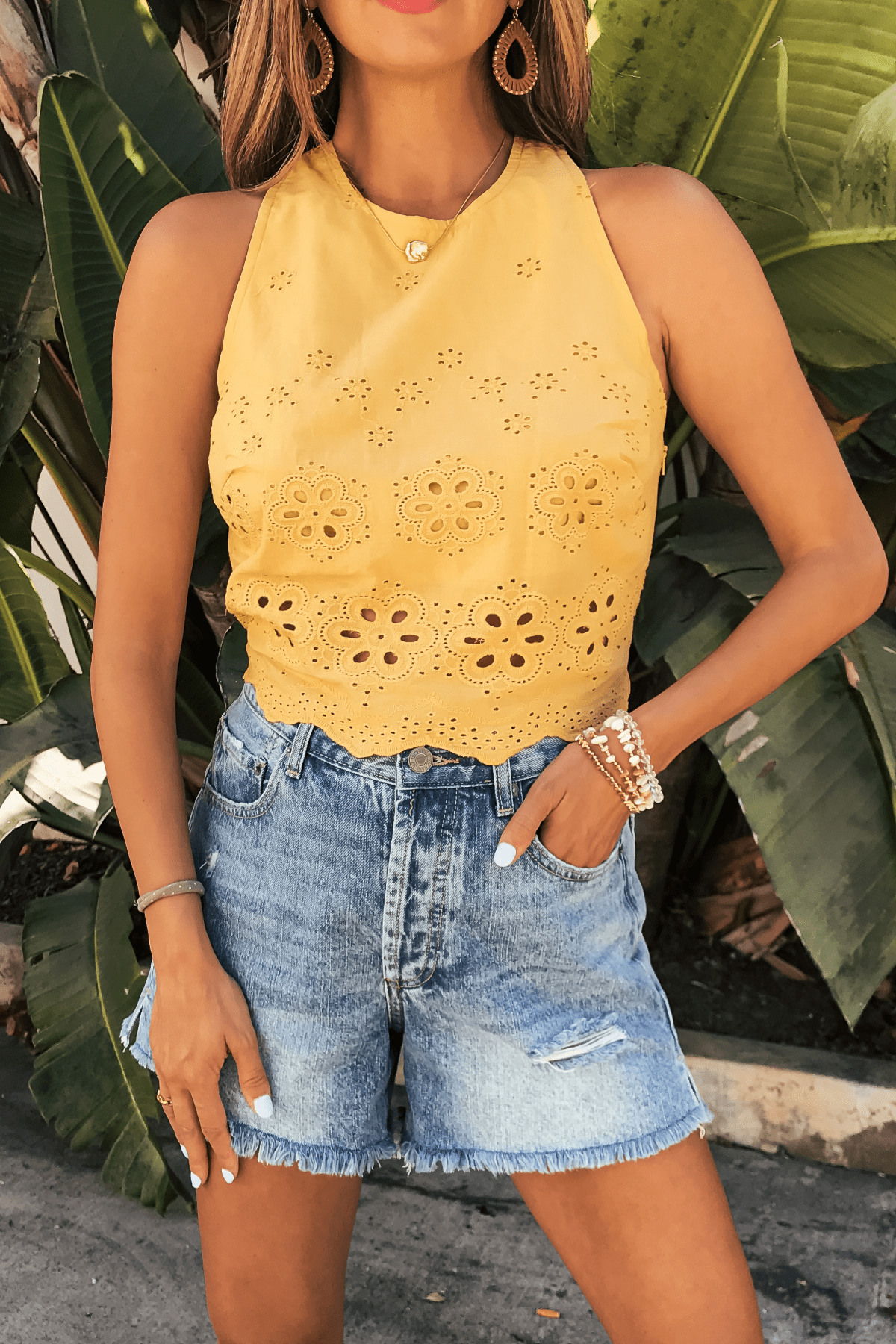 Marigold Yellow Eyelet Tank Top - FINAL SALE - The Avenue44