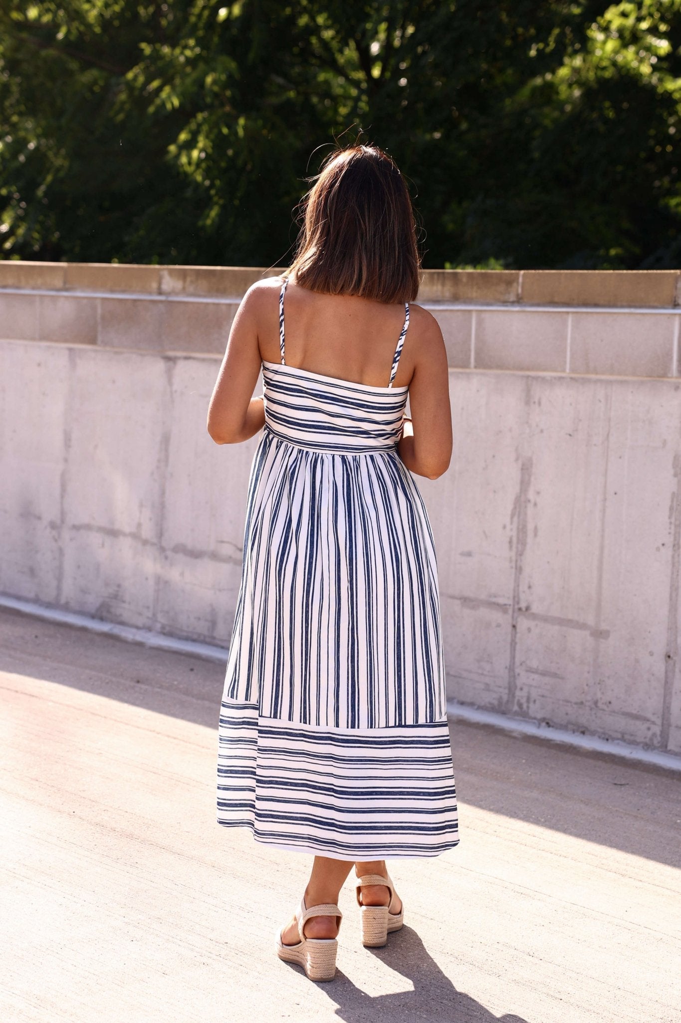 Navy and White Striped Tie Front Midi Dress - FINAL SALE - The Avenue44
