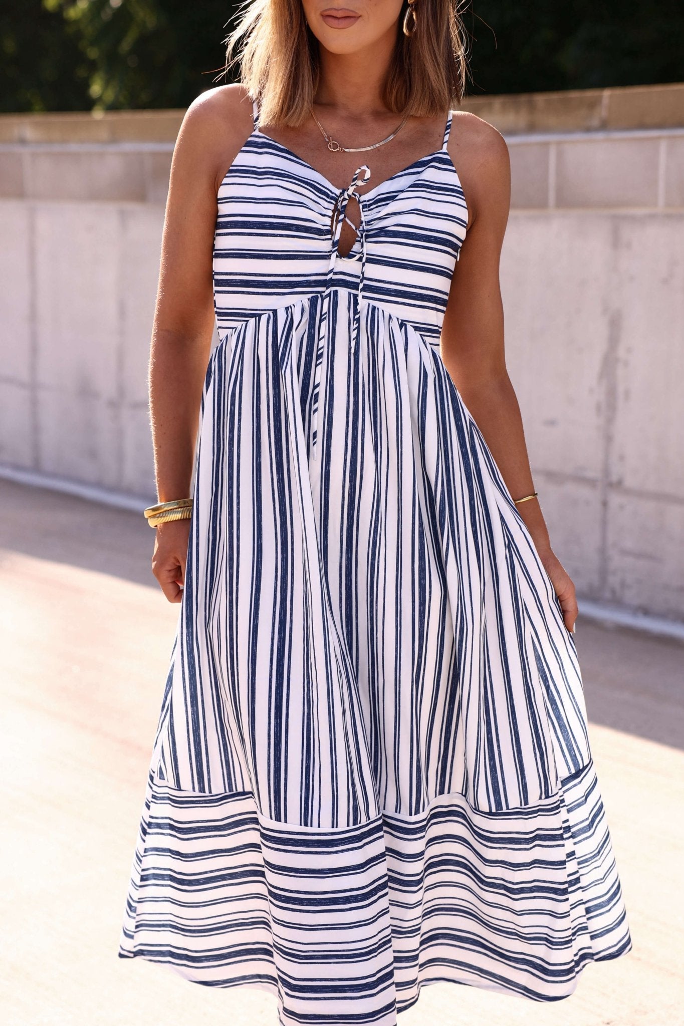 Navy and White Striped Tie Front Midi Dress - FINAL SALE - The Avenue44